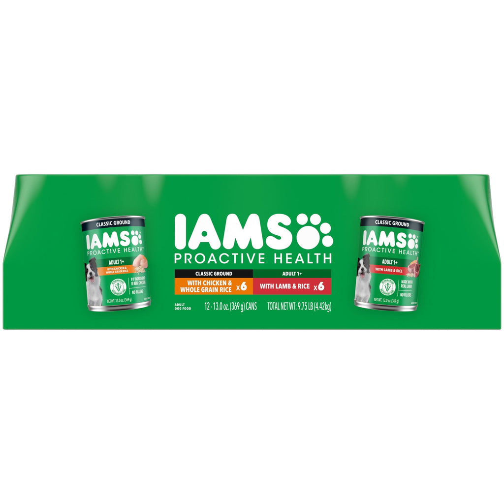(3 pack) Iams Proactive Health Classic Ground Chicken Or Lamb Wet Dog Food, 13 Oz Cans (12 Pack Variety)