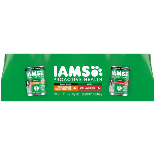 (3 pack) Iams Proactive Health Classic Ground Chicken Or Lamb Wet Dog Food, 13 Oz Cans (12 Pack Variety)