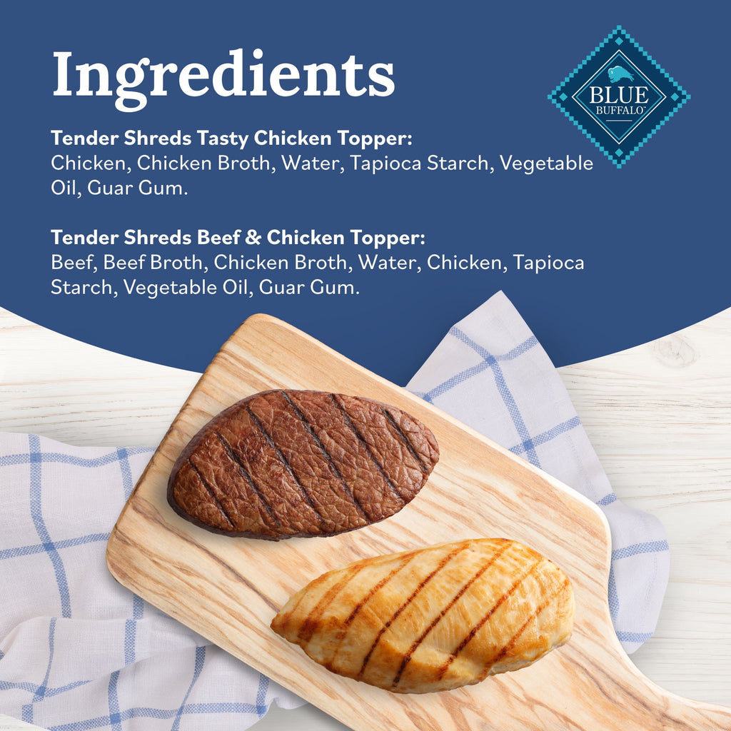 Blue Buffalo Tender Shreds Toppers, Natural Dog Food, 2.5-oz. Pouch, 12-Count Variety Pack