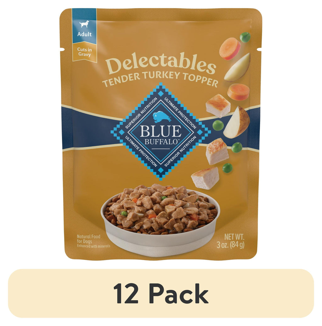 (12 pack) Blue Buffalo Delectables Natural Wet Dog Food Topper, Turkey Dinner 3oz