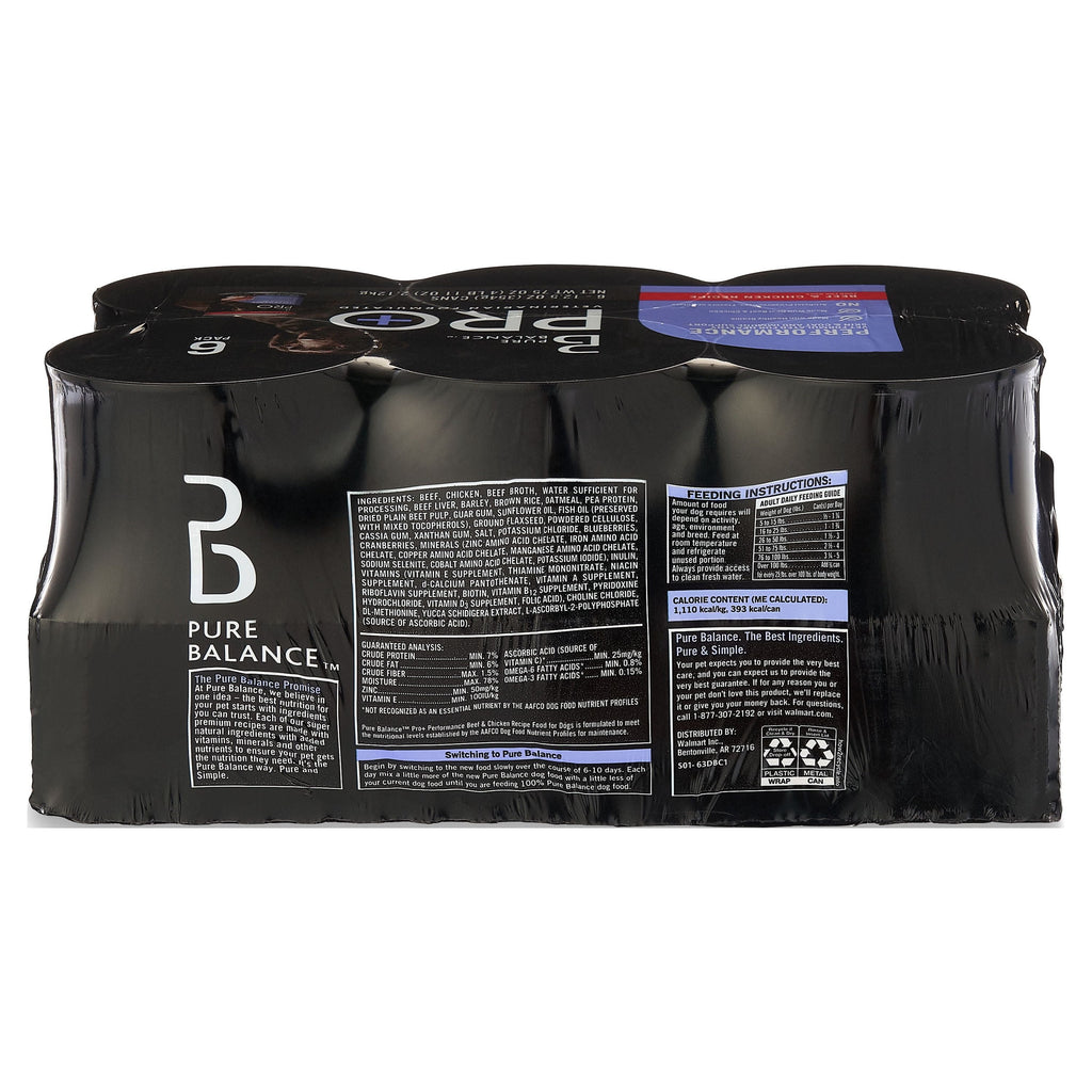 (2 pack) Pure Balance Pro+ Performance Beef & Chicken Recipe Wet Dog Food, 12.5 oz Cans (6 Pack)