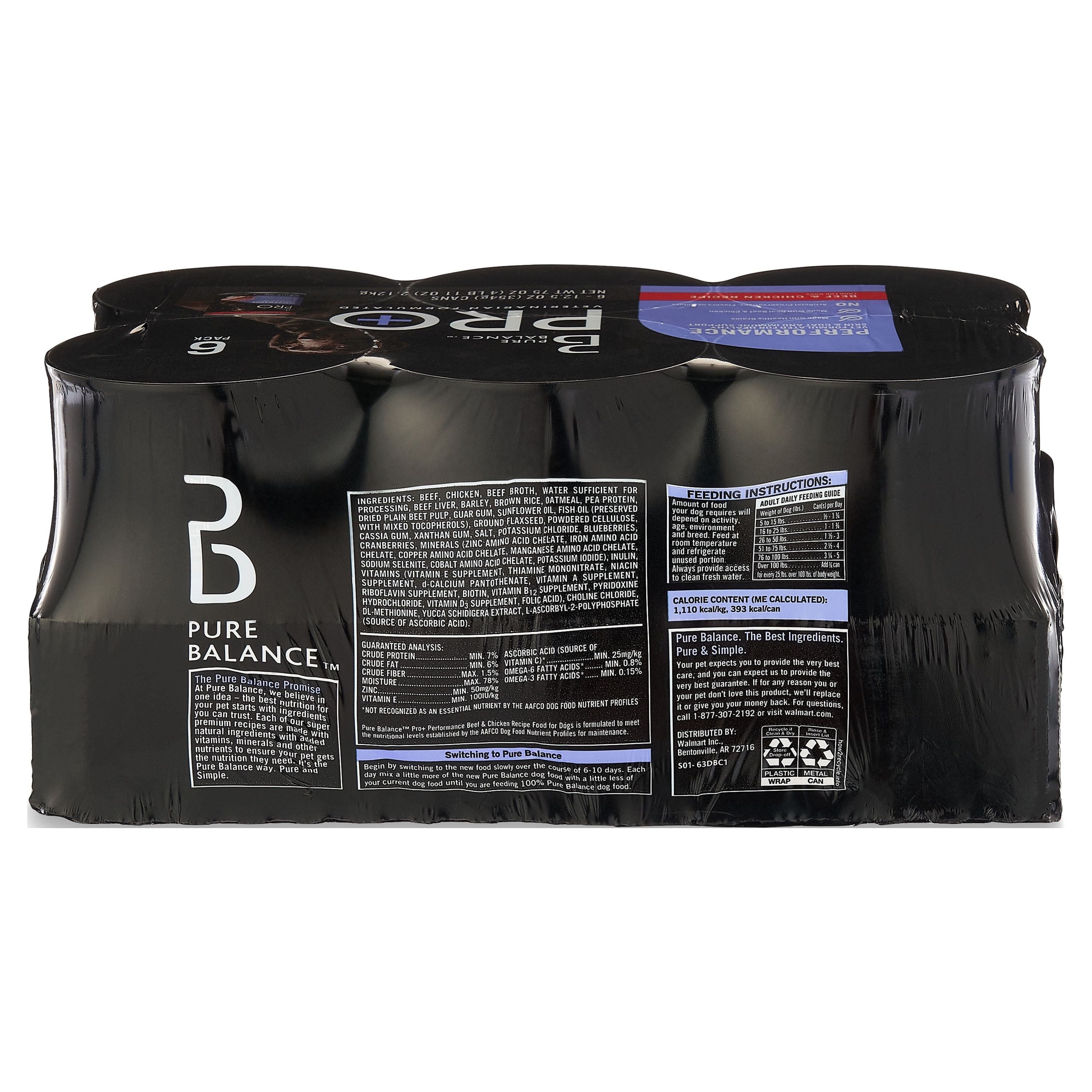 (2 pack) Pure Balance Pro+ Performance Beef & Chicken Recipe Wet Dog Food, 12.5 oz Cans (6 Pack)