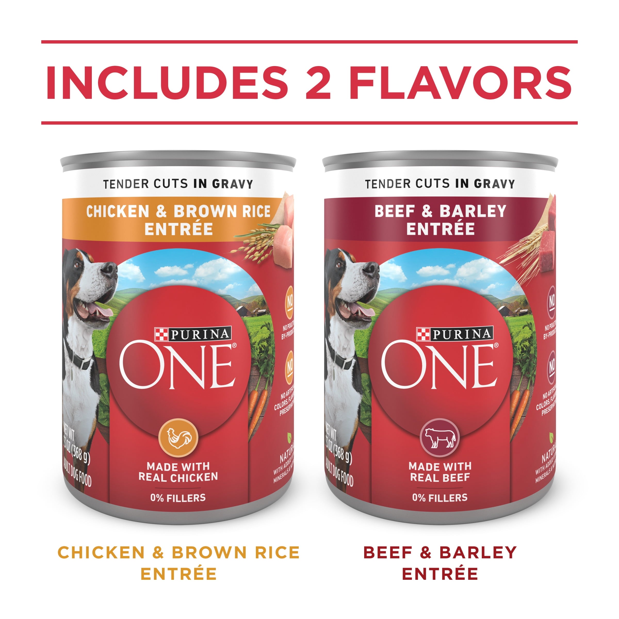 (12 Pack) Purina ONE Tender Cuts in Gravy Chicken and Brown Rice and Beef and Barley Entrees High Protein Wet Dog Food Variety Pack, 13 oz.
