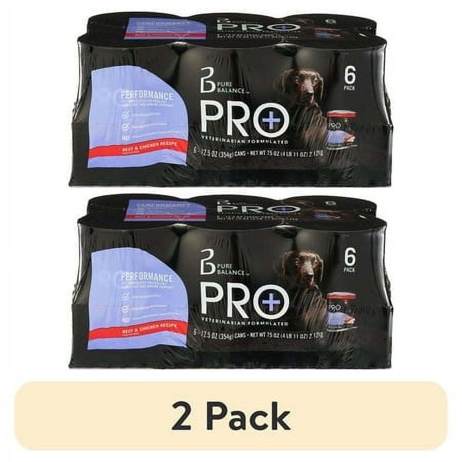 (2 pack) Pure Balance Pro+ Performance Beef & Chicken Recipe Wet Dog Food, 12.5 oz Cans (6 Pack)