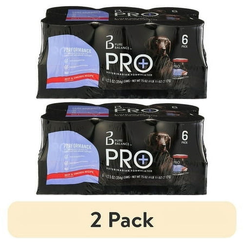 (2 pack) Pure Balance Pro+ Performance Beef & Chicken Recipe Wet Dog Food, 12.5 oz Cans (6 Pack)