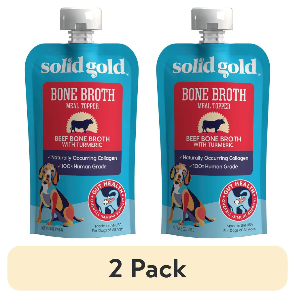 (2 pack) Solid Gold Bone Broth Meal Topper for Dogs, Grain-Free, Beef Flavor, 8 oz
