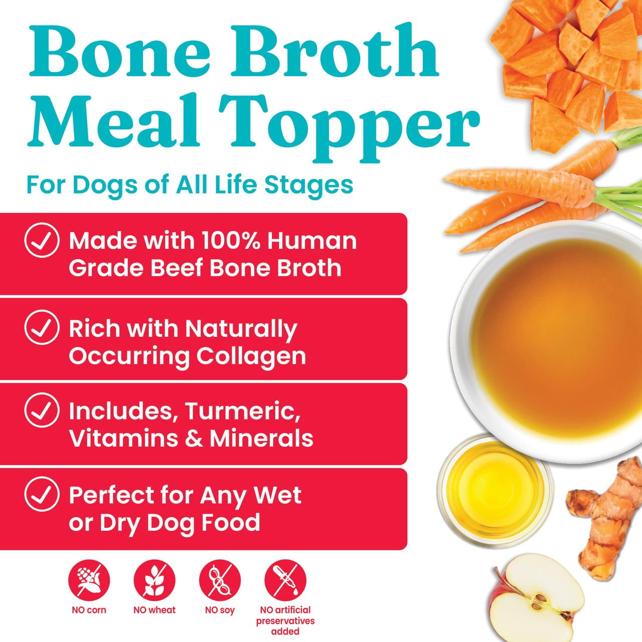 (2 pack) Solid Gold Bone Broth Meal Topper for Dogs, Grain-Free, Beef Flavor, 8 oz