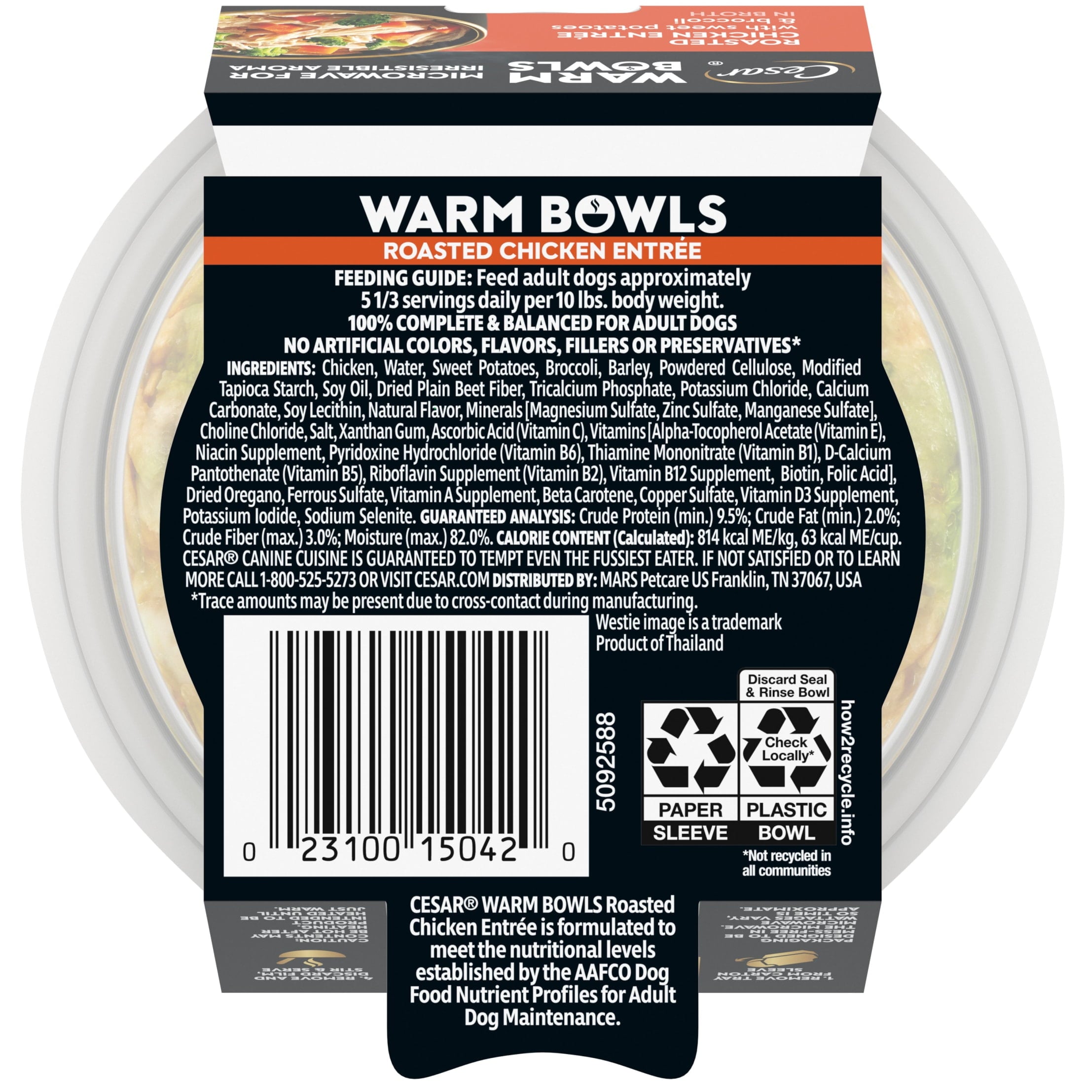 Cesar Warm Bowls Wet Dog Food Roasted Chicken Entrée, 2.7 Oz. Trays, 10-Pack