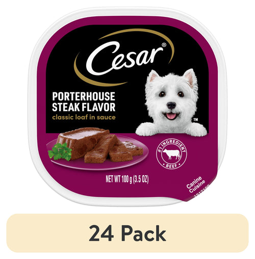 (24 pack) Cesar Classic Loaf In Sauce Porterhouse Steak Wet Dog Food, 3.5 Oz Tray