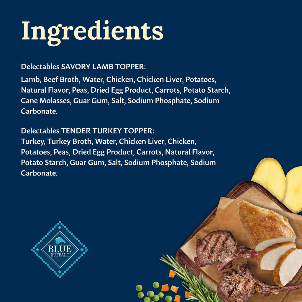 (3 pack) Blue Buffalo Delectables Natural Wet Dog Food Topper Variety Pack, Lamb & Turkey Dinner 3oz (12 Pack - 6 of Each Flavor)