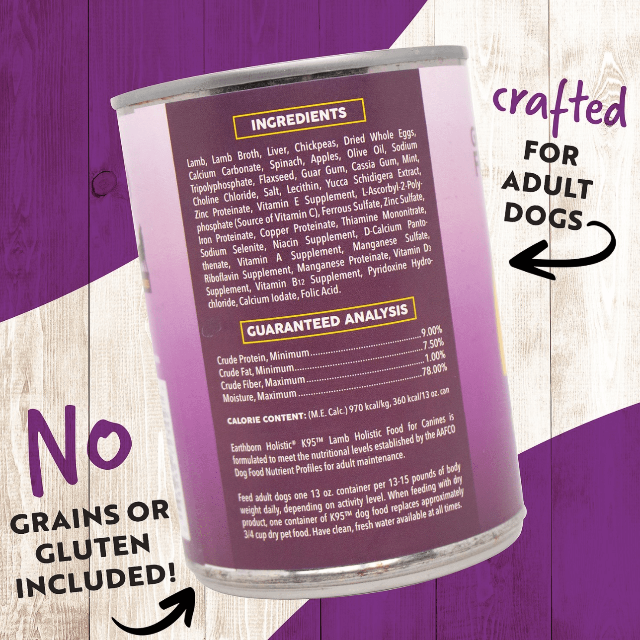 Earthborn Holistic Grain Free K95 Meat Protein Wet Dog Food Lamb, 13 oz