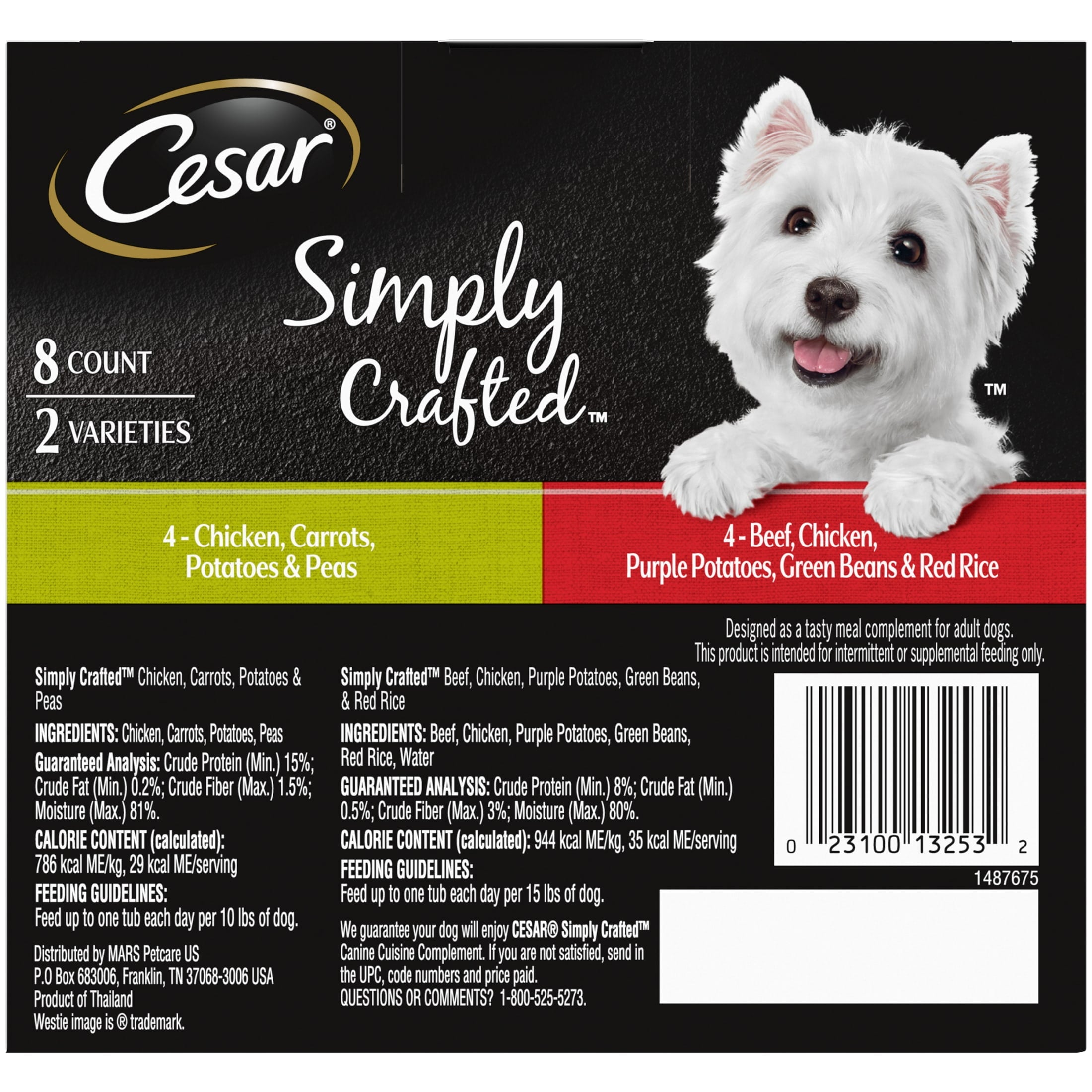 (4 pack) Cesar Simply Crafted Wet Dog Food Variety Pack, 1.3 Oz Tubs (8 Pack)