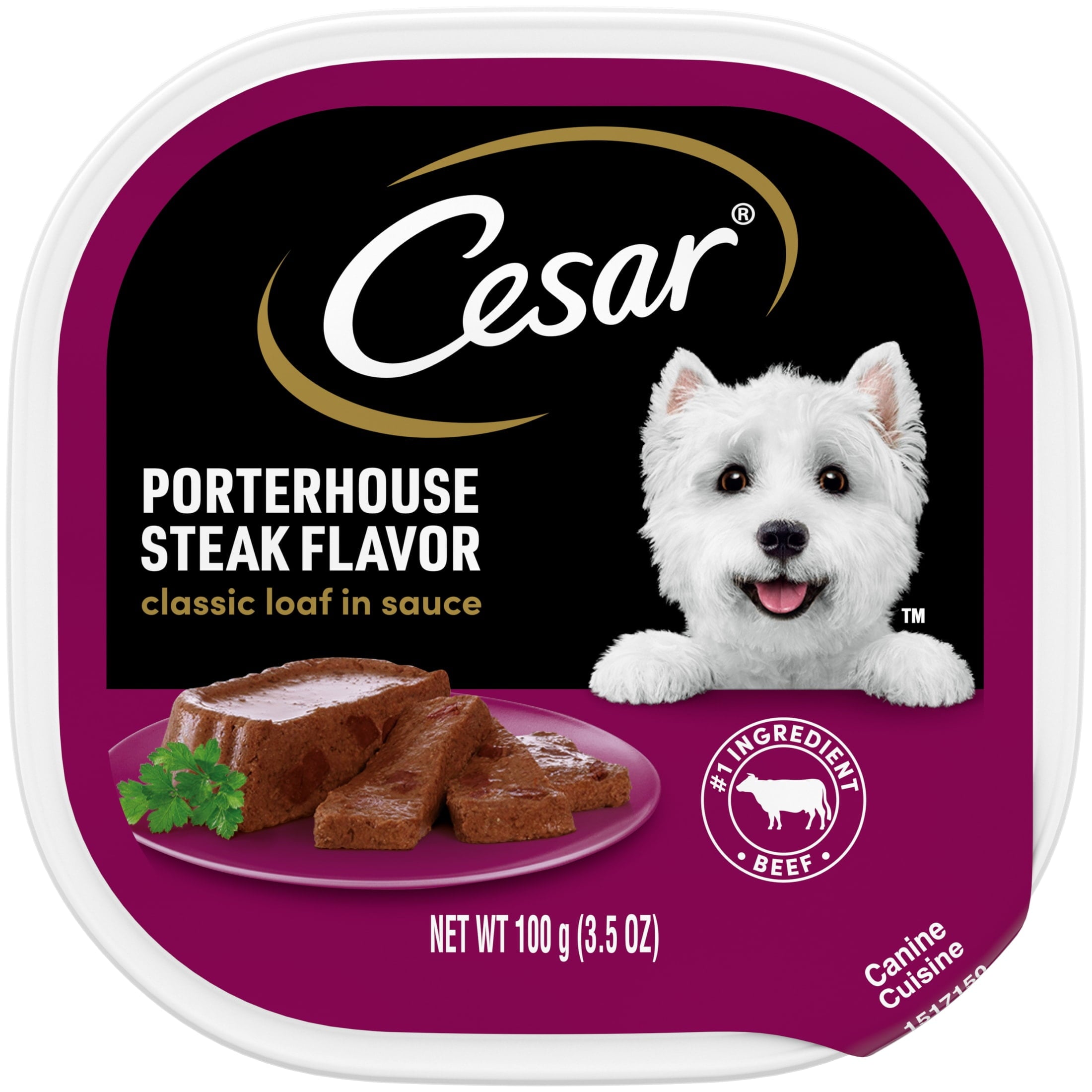 (24 pack) Cesar Classic Loaf In Sauce Porterhouse Steak Wet Dog Food, 3.5 Oz Tray