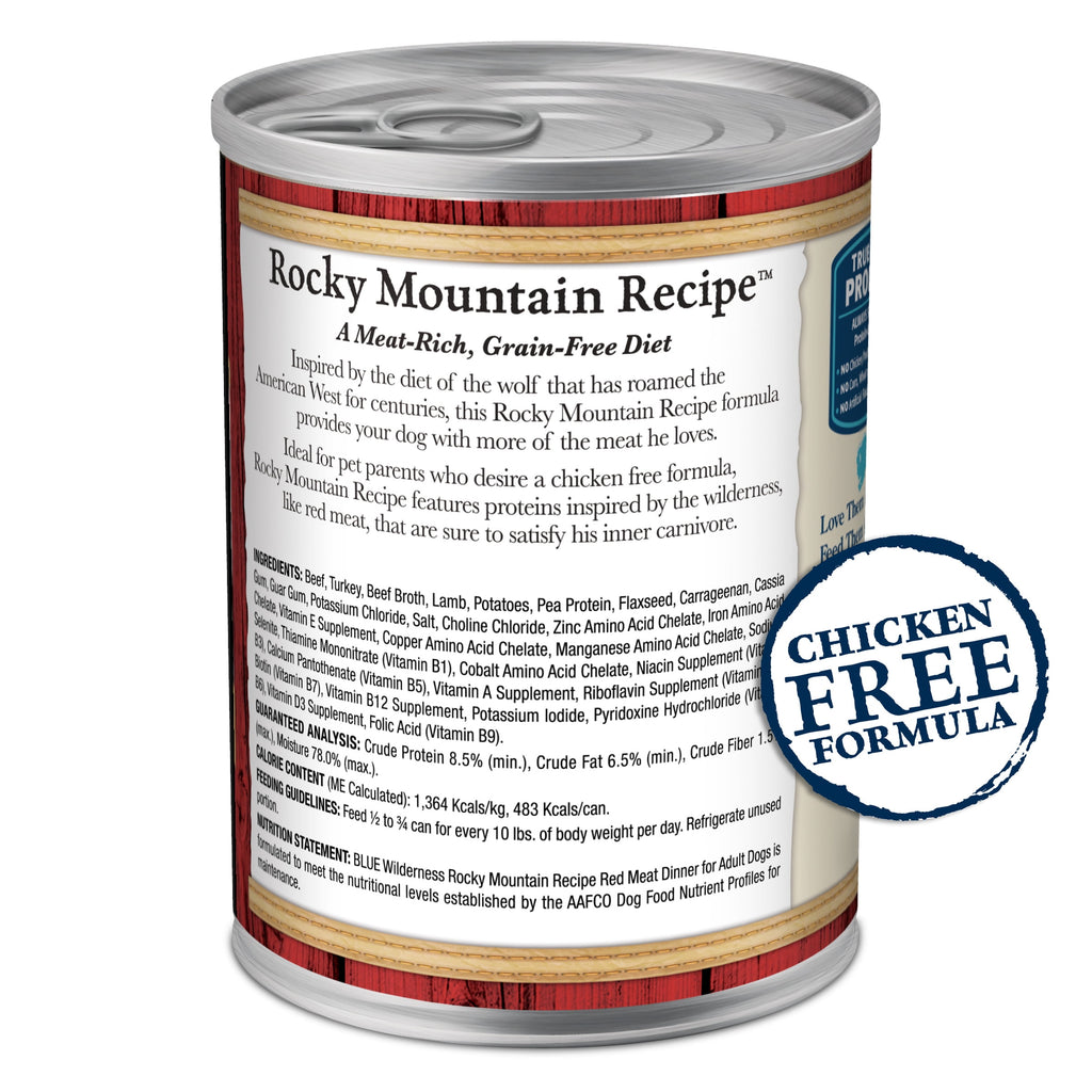 Blue Buffalo Wilderness Rocky Mountain Recipe High Protein Red Meat Wet Dog Food for Adult Dogs, Grain-Free, 12.5 oz. Can
