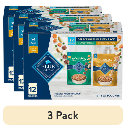 (3 pack) Blue Buffalo Delectables Natural Wet Dog Food Topper Variety Pack, Lamb & Turkey Dinner 3oz (12 Pack - 6 of Each Flavor)