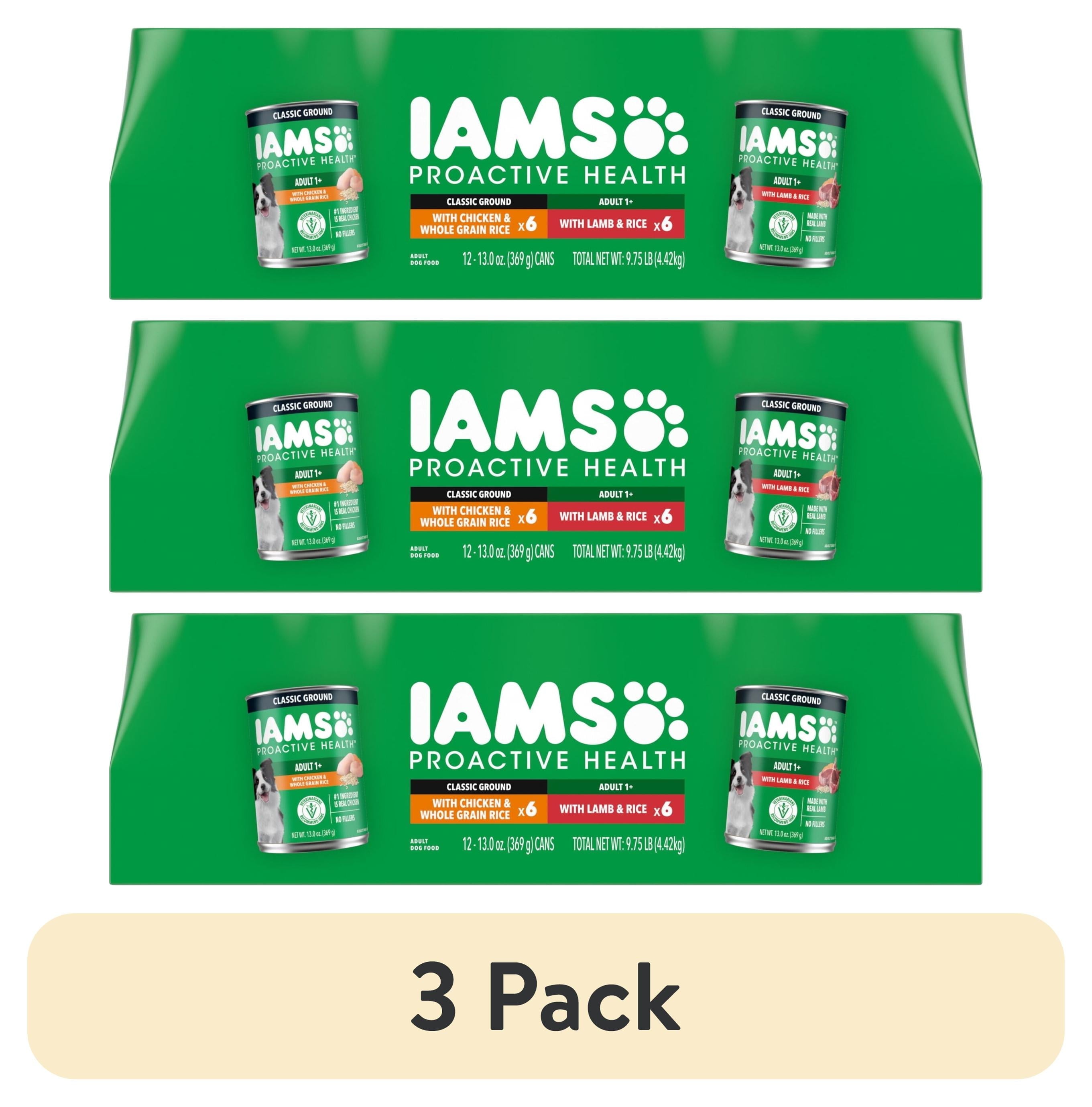 (3 pack) Iams Proactive Health Classic Ground Chicken Or Lamb Wet Dog Food, 13 Oz Cans (12 Pack Variety)