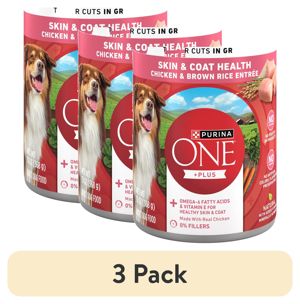 (3 pack) Purina ONE Plus Tender Cuts in Gravy Skin and Coat Chicken and Brown Rice Entree Natural with Added Vitamins and Minerals Wet Dog Food, 13 oz Can