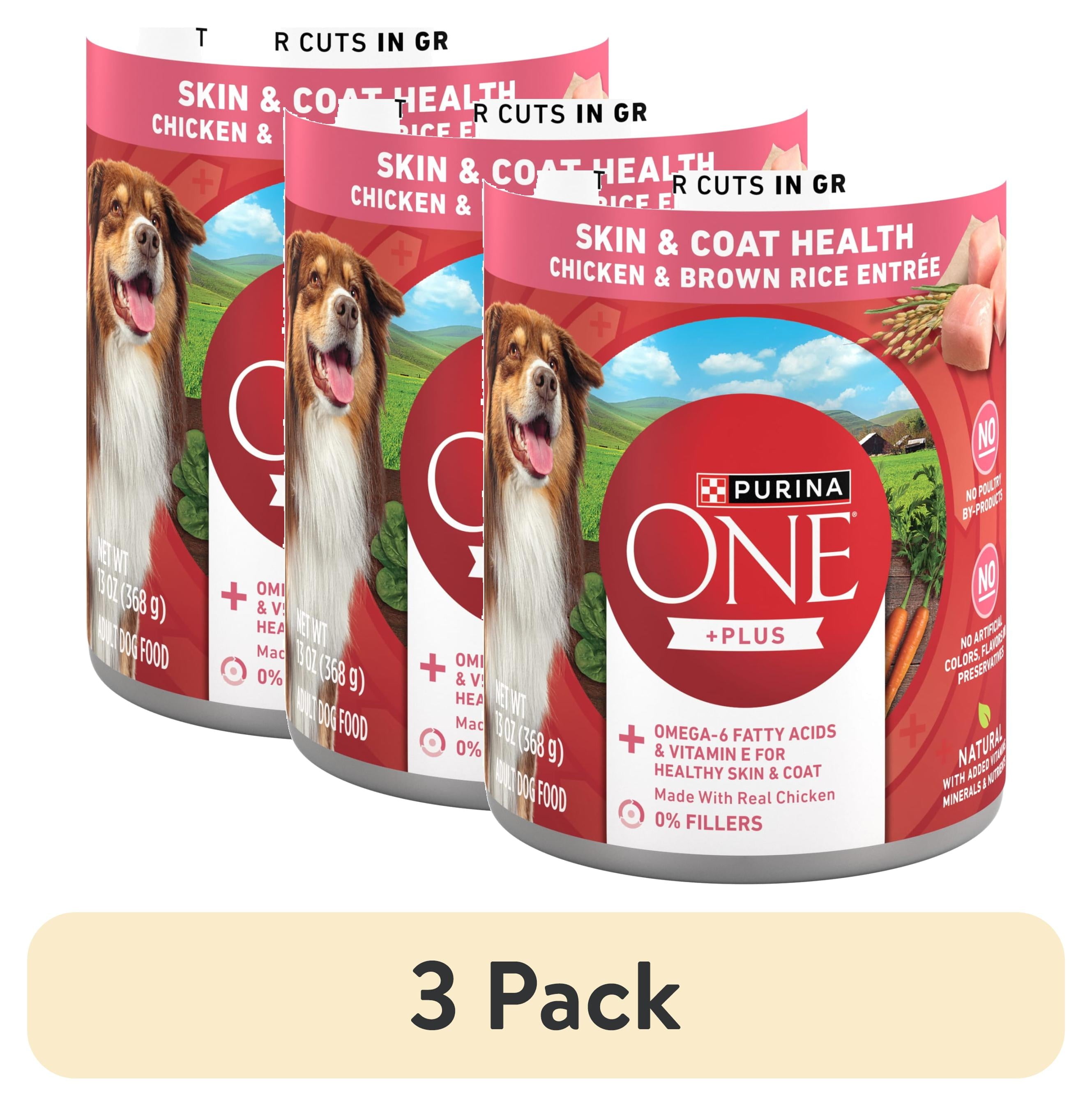 (3 pack) Purina ONE Plus Tender Cuts in Gravy Skin and Coat Chicken and Brown Rice Entree Natural with Added Vitamins and Minerals Wet Dog Food, 13 oz Can