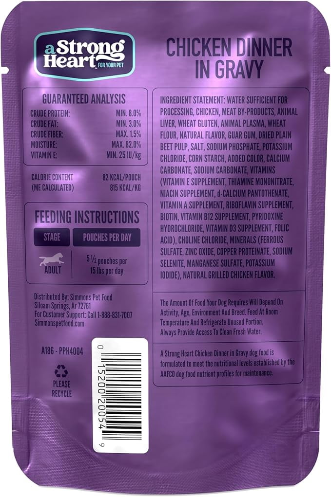 A Strong Heart Wet Dog Food Pouches, Chicken Dinner in Gravy, 3.5 oz Pouches (Pack of 24), Made in The USA with Real Chicken