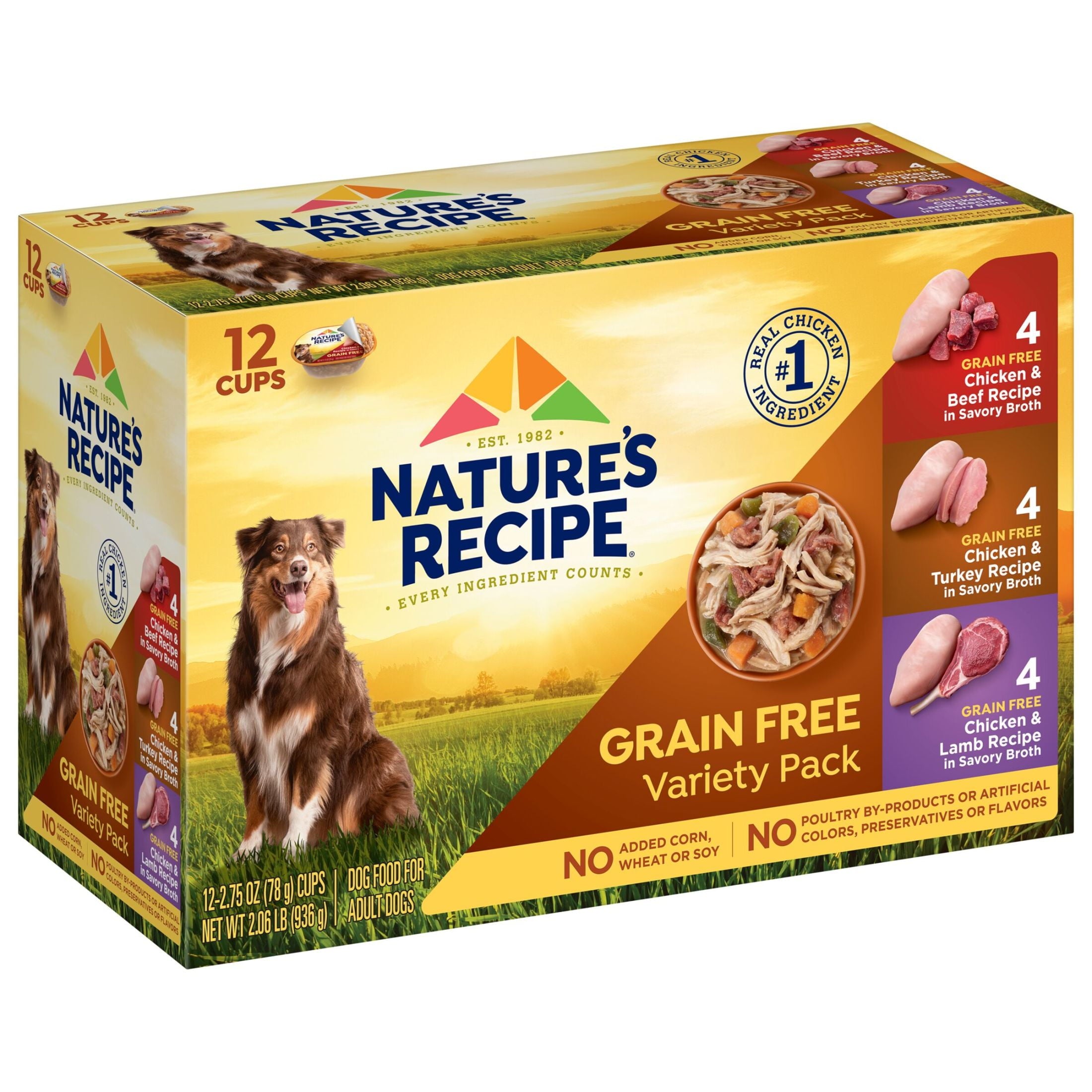 Nature’s Recipe Grain Free Variety Pack Wet Dog Food, 2.75 oz. Cup, 12 Count