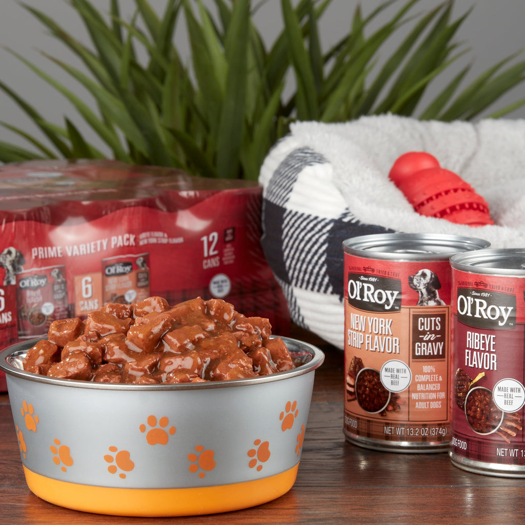 (36 pack) Ol' Roy Ribeye Flavor & New York Strip Flavor Cuts in Gravy Wet Dog Food Prime Variety Pack, 13.2 oz Cans (12 Pack)