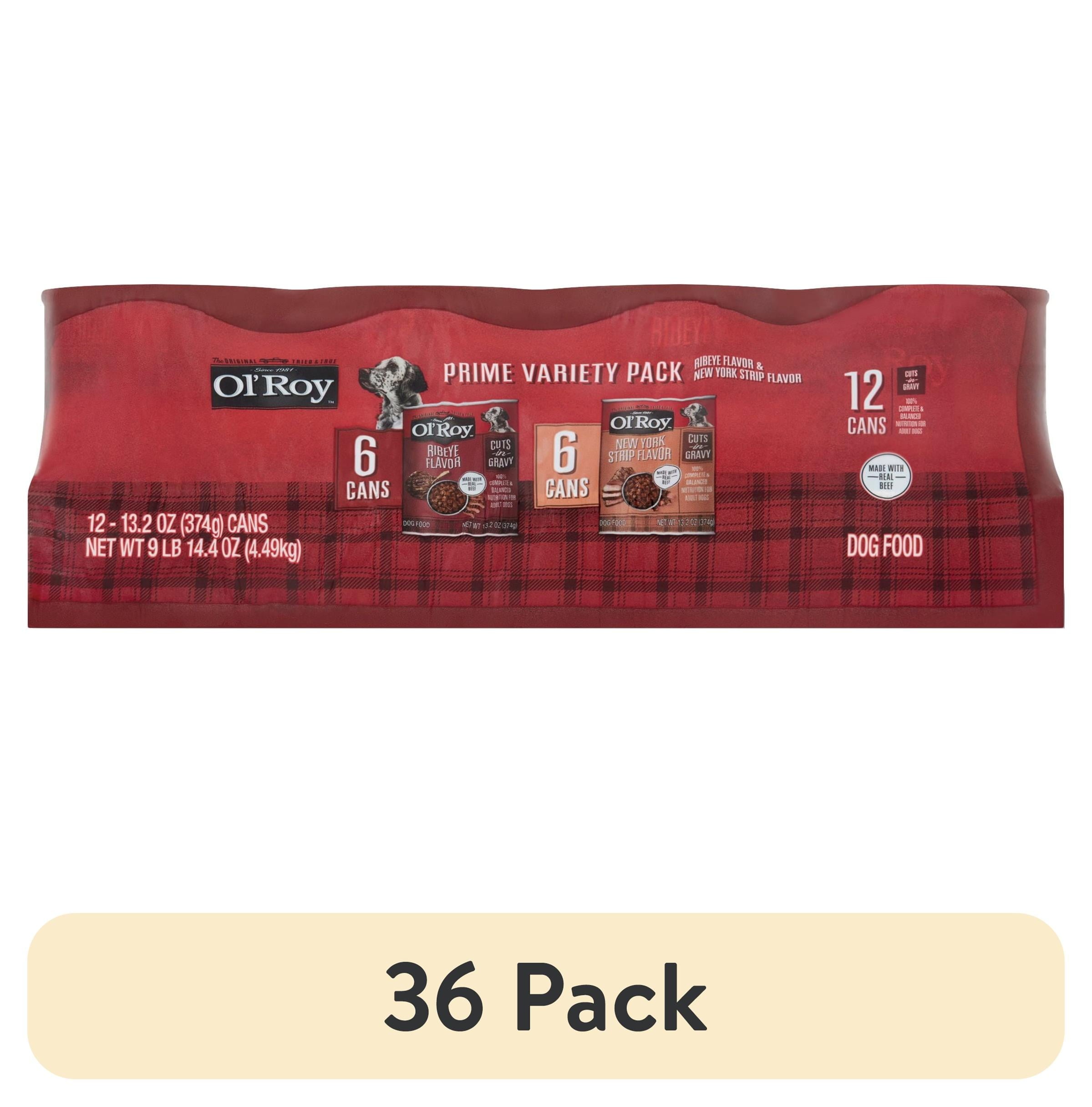 (36 pack) Ol' Roy Ribeye Flavor & New York Strip Flavor Cuts in Gravy Wet Dog Food Prime Variety Pack, 13.2 oz Cans (12 Pack)
