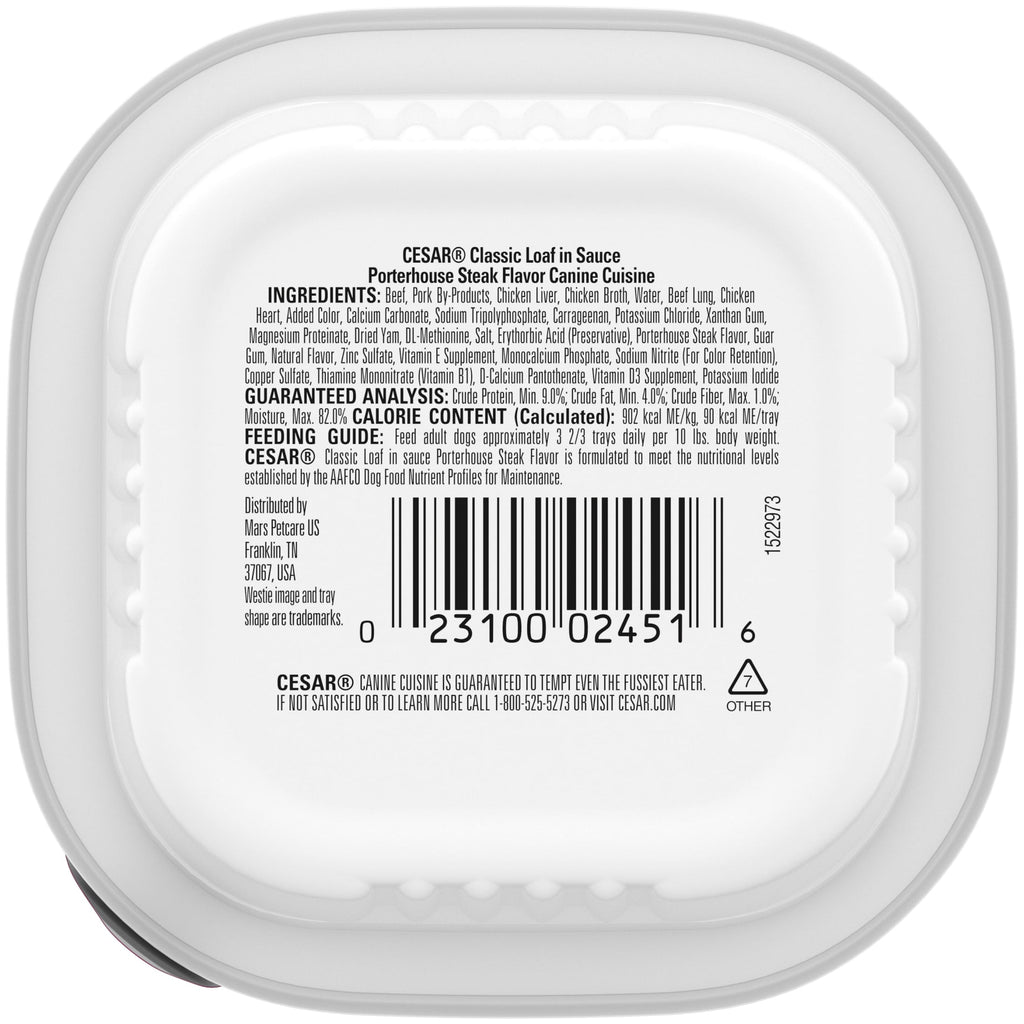 (24 pack) Cesar Classic Loaf In Sauce Porterhouse Steak Wet Dog Food, 3.5 Oz Tray