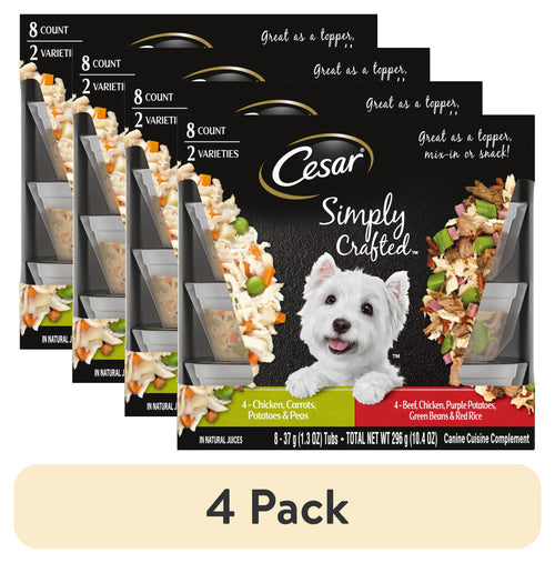 (4 pack) Cesar Simply Crafted Wet Dog Food Variety Pack, 1.3 Oz Tubs (8 Pack)