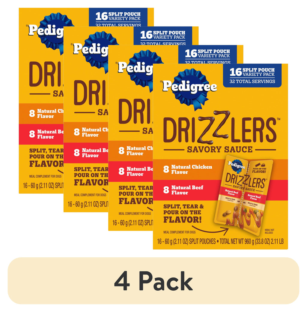 (4 pack) Pedigree Drizzlers Savory Sauce Multipack Wet Dog, 2.1 Oz Twin Pouches, 16-Pack
