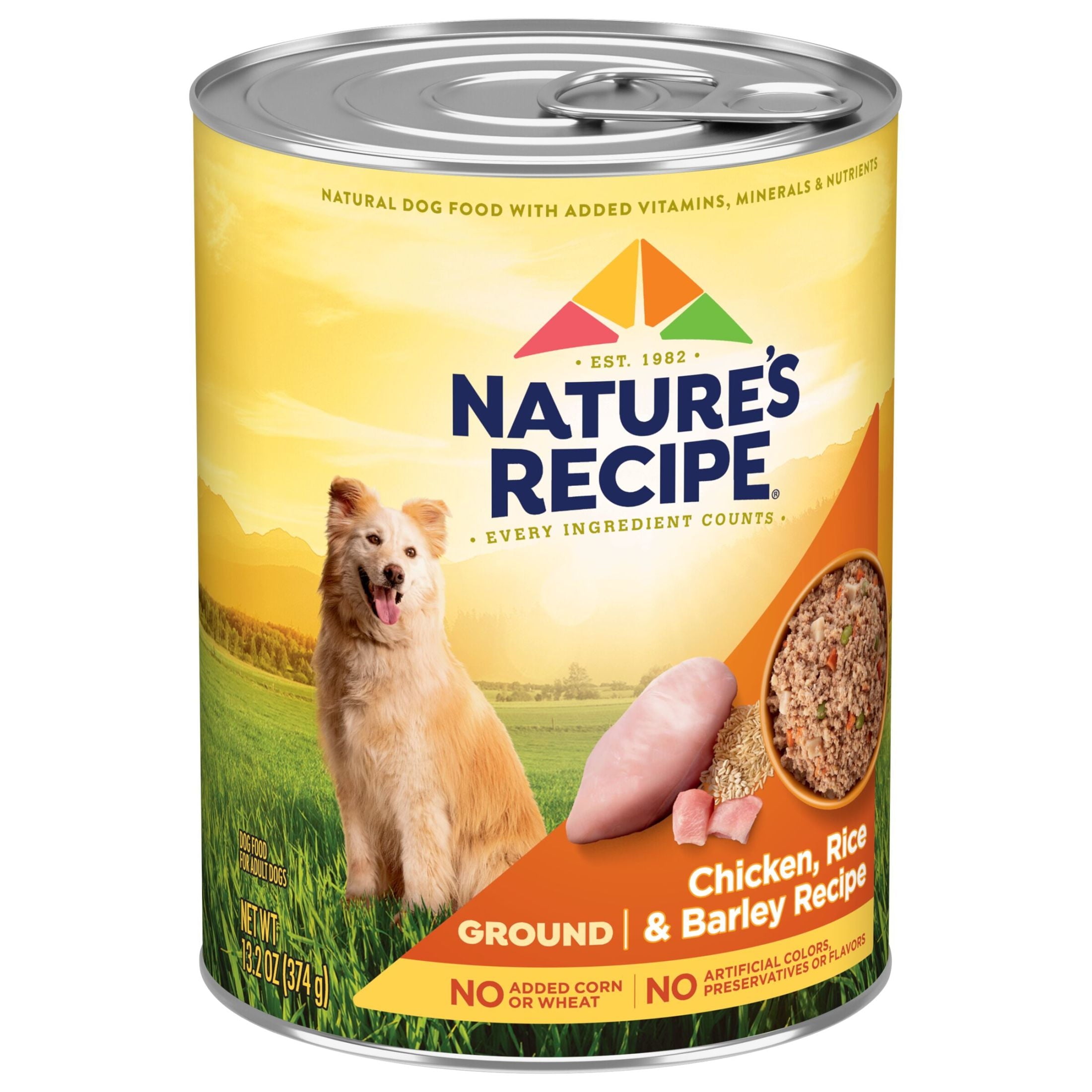 Nature’s Recipe Ground Chicken, Rice & Barley Recipe Wet Dog Food, 13.2 oz. Cans, 12 Count