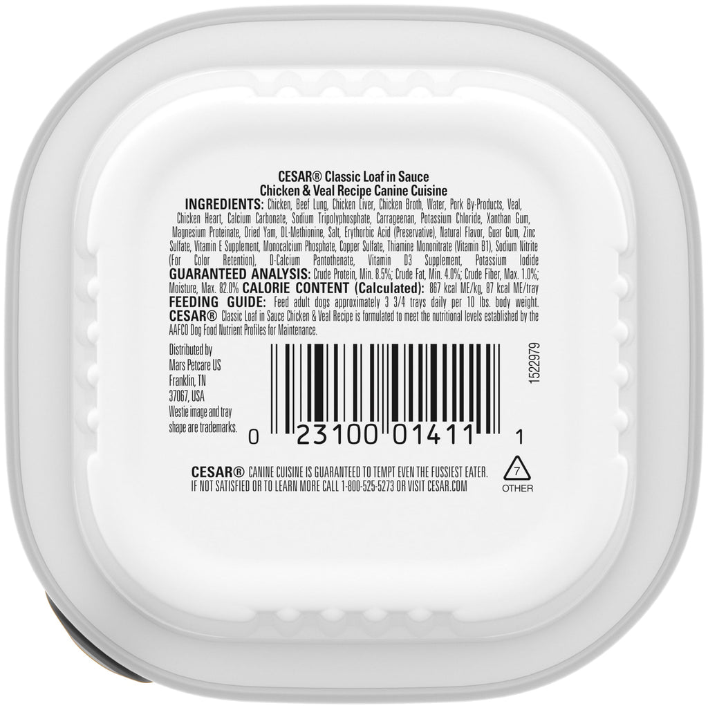 Cesar Classic Loaf In Sauce Chicken & Veal Wet Dog Food, (24) 3.5 Oz Easy Peel Trays