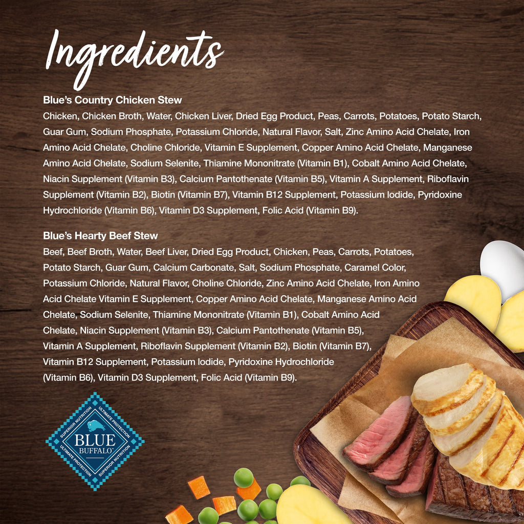 Blue Buffalo Blue's Stew Natural Wet Dog Food, Hearty Beef and Country Chicken Variety Pack, 12.5-oz. Cans (6 Count- 3 of Each Flavor)