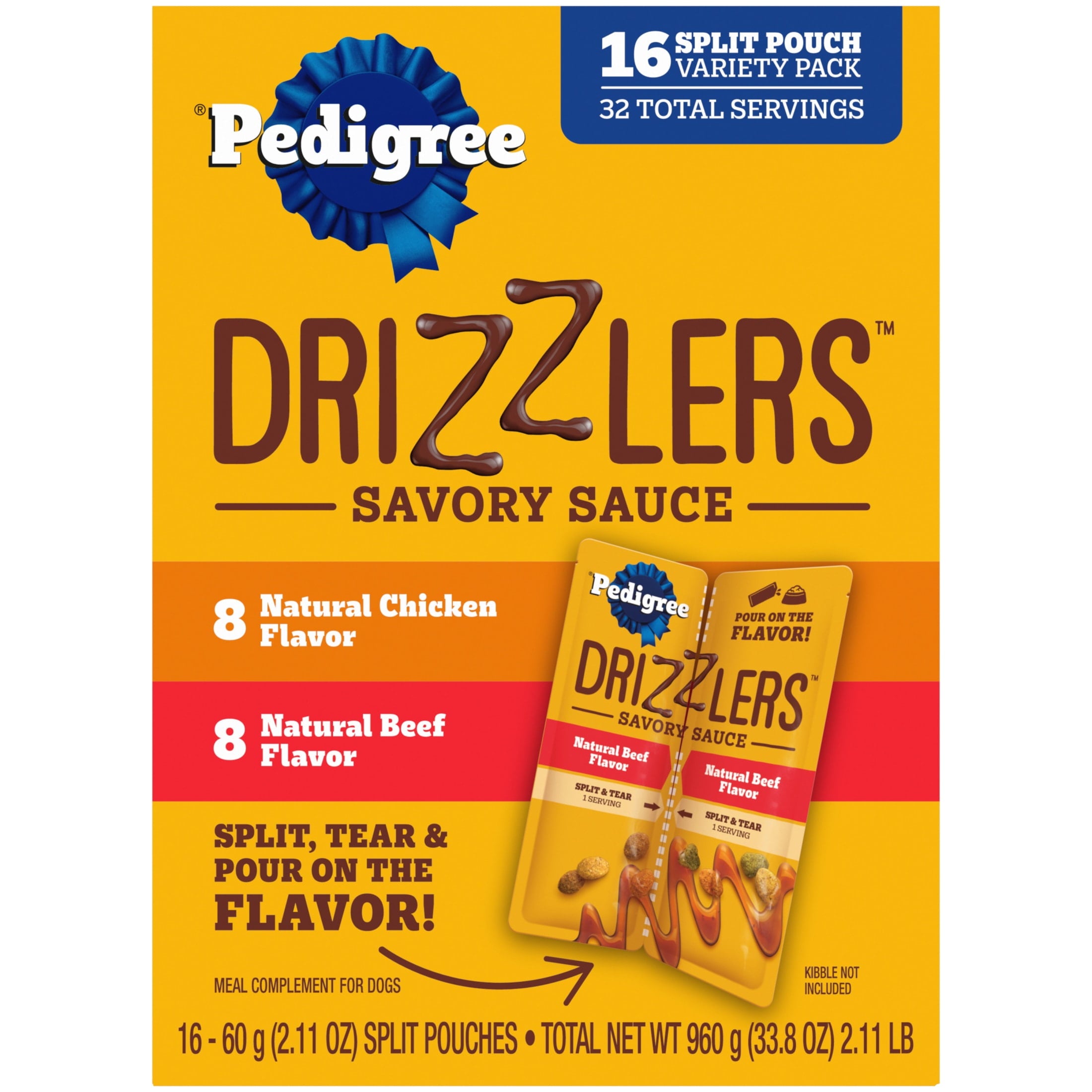 (4 pack) Pedigree Drizzlers Savory Sauce Multipack Wet Dog, 2.1 Oz Twin Pouches, 16-Pack
