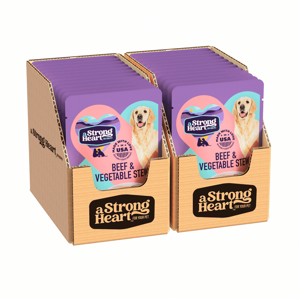 A Strong Heart Wet Dog Food Pouches, Beef & Vegetable Stew, 3.5 oz Pouches (Pack of 24), Made in The USA with Real Beef