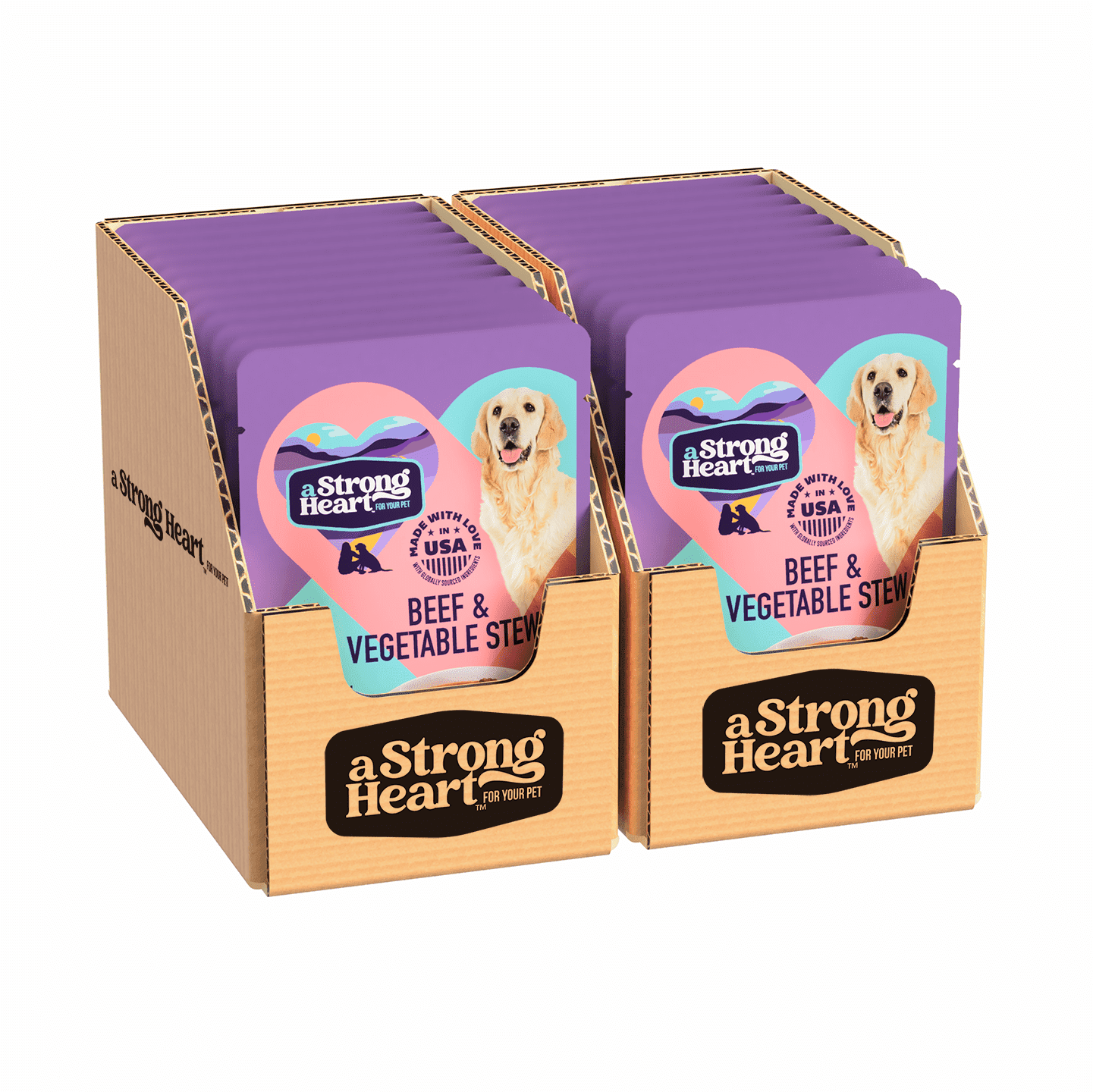 A Strong Heart Wet Dog Food Pouches, Beef & Vegetable Stew, 3.5 oz Pouches (Pack of 24), Made in The USA with Real Beef