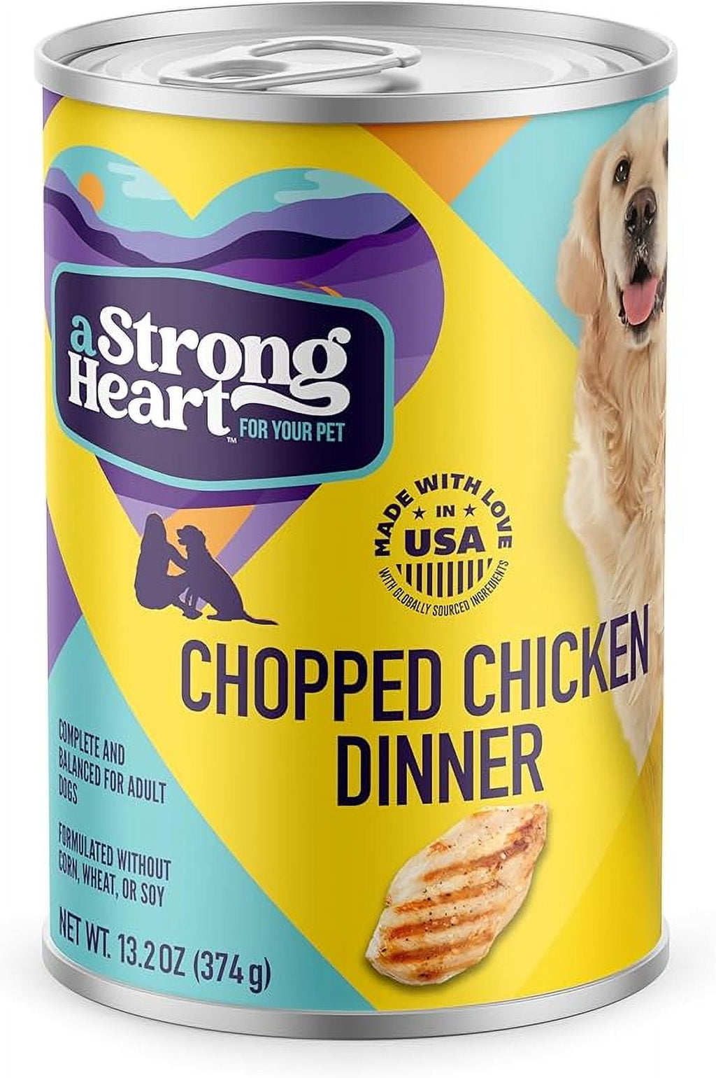 A Strong Heart Wet Dog Food, Chopped Chicken Dinner - 13.2 oz Cans (Pack of 12), Made in The USA with Real Chicken
