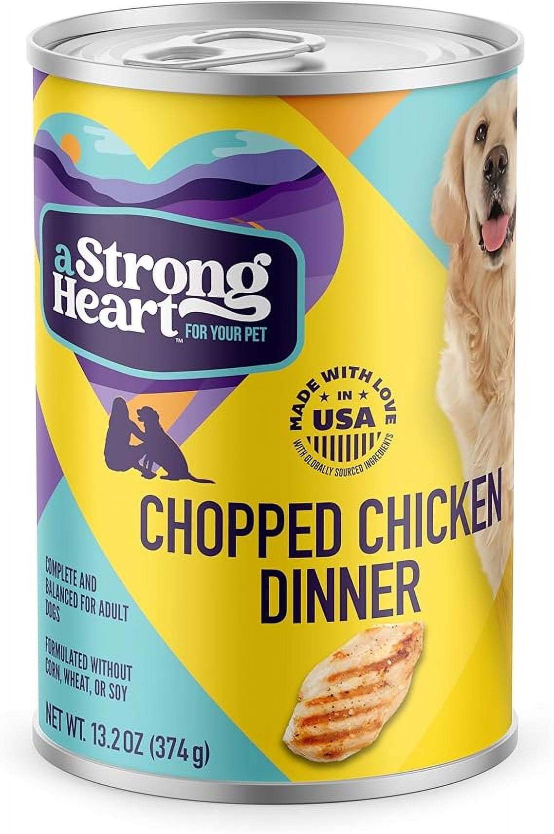 A Strong Heart Wet Dog Food, Chopped Chicken Dinner - 13.2 oz Cans (Pack of 12), Made in The USA with Real Chicken