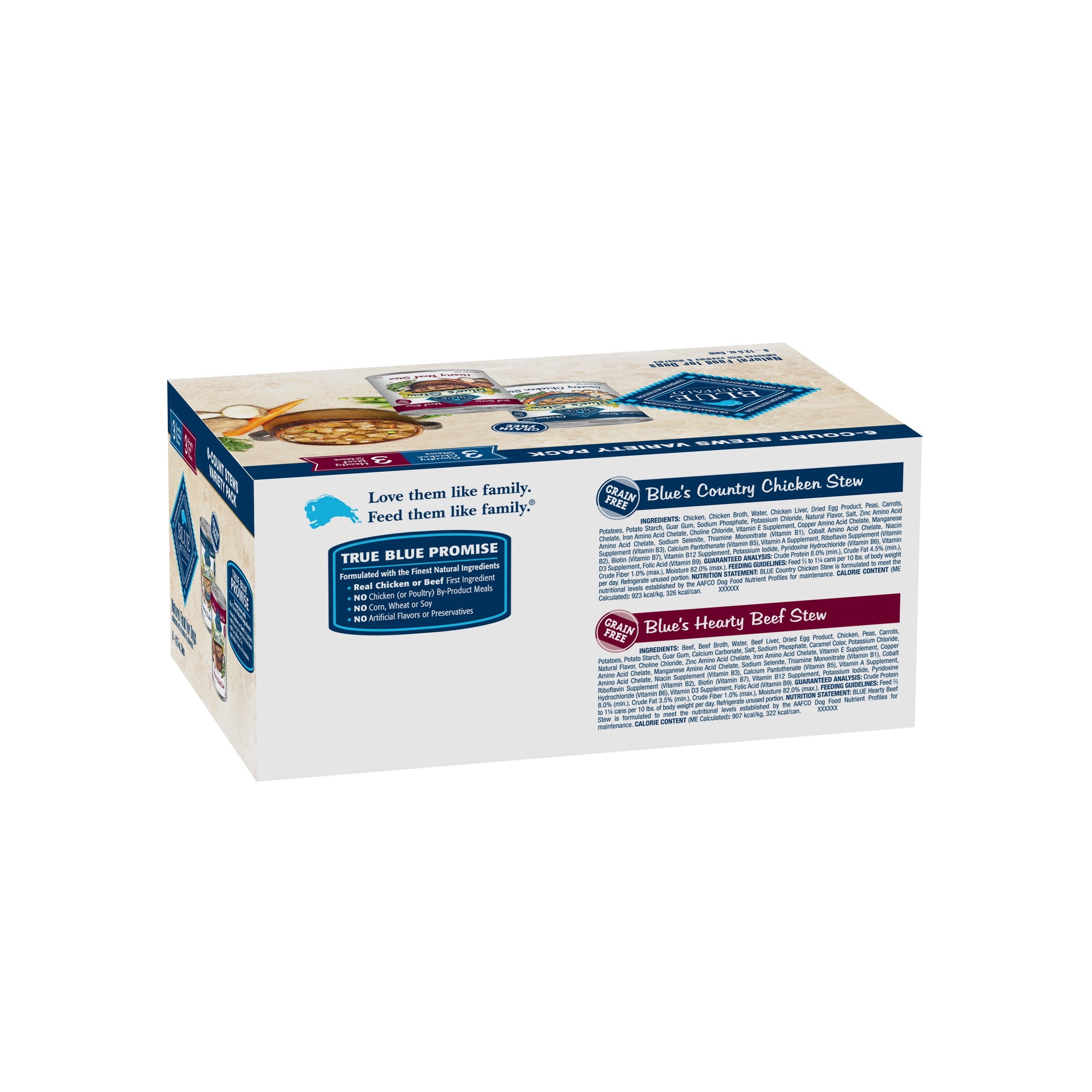 Blue Buffalo Blue's Stew Natural Wet Dog Food, Hearty Beef and Country Chicken Variety Pack, 12.5-oz. Cans (6 Count- 3 of Each Flavor)