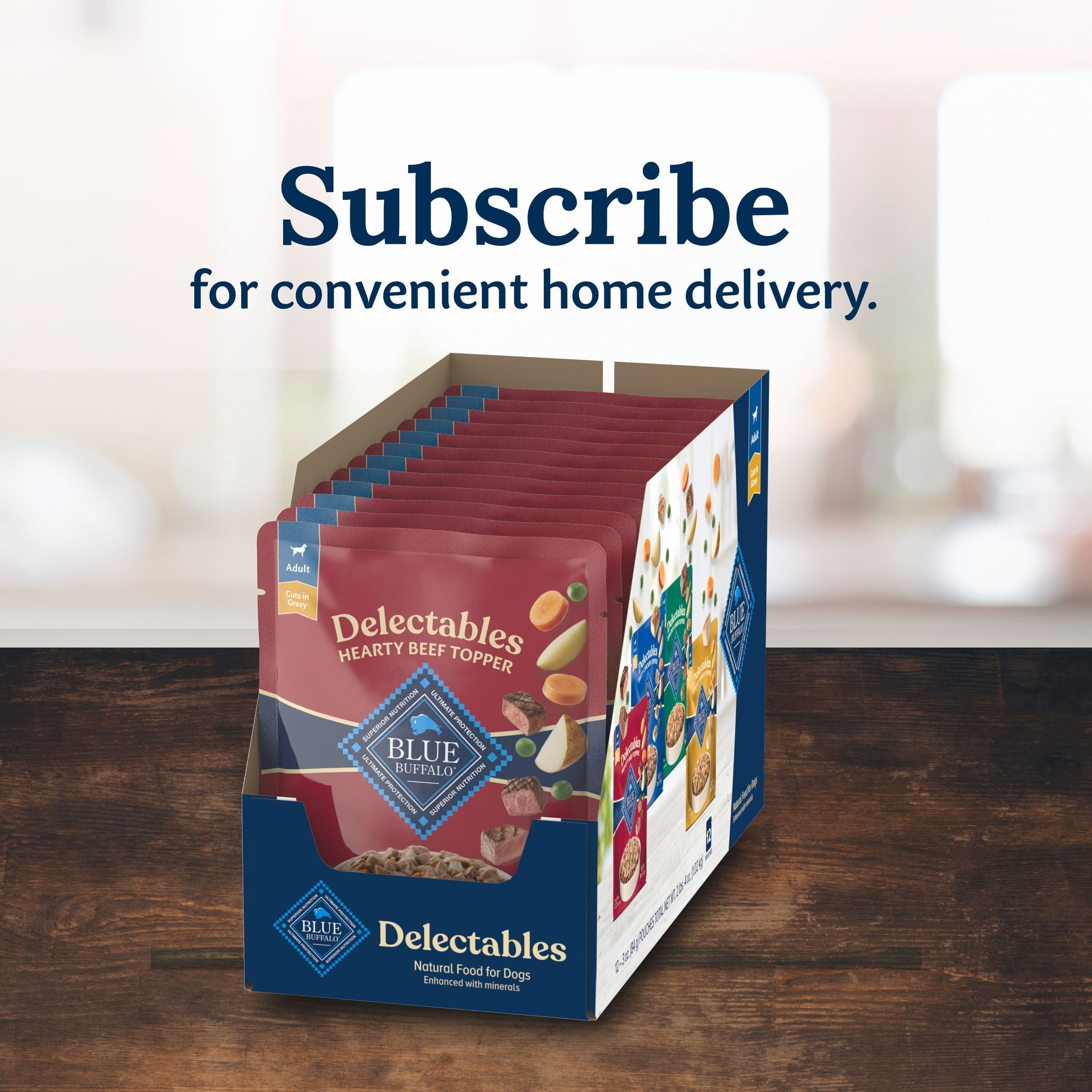 (3 pack) Blue Buffalo Delectables Natural Wet Dog Food Toppers, Hearty Beef, 3-oz Pouch