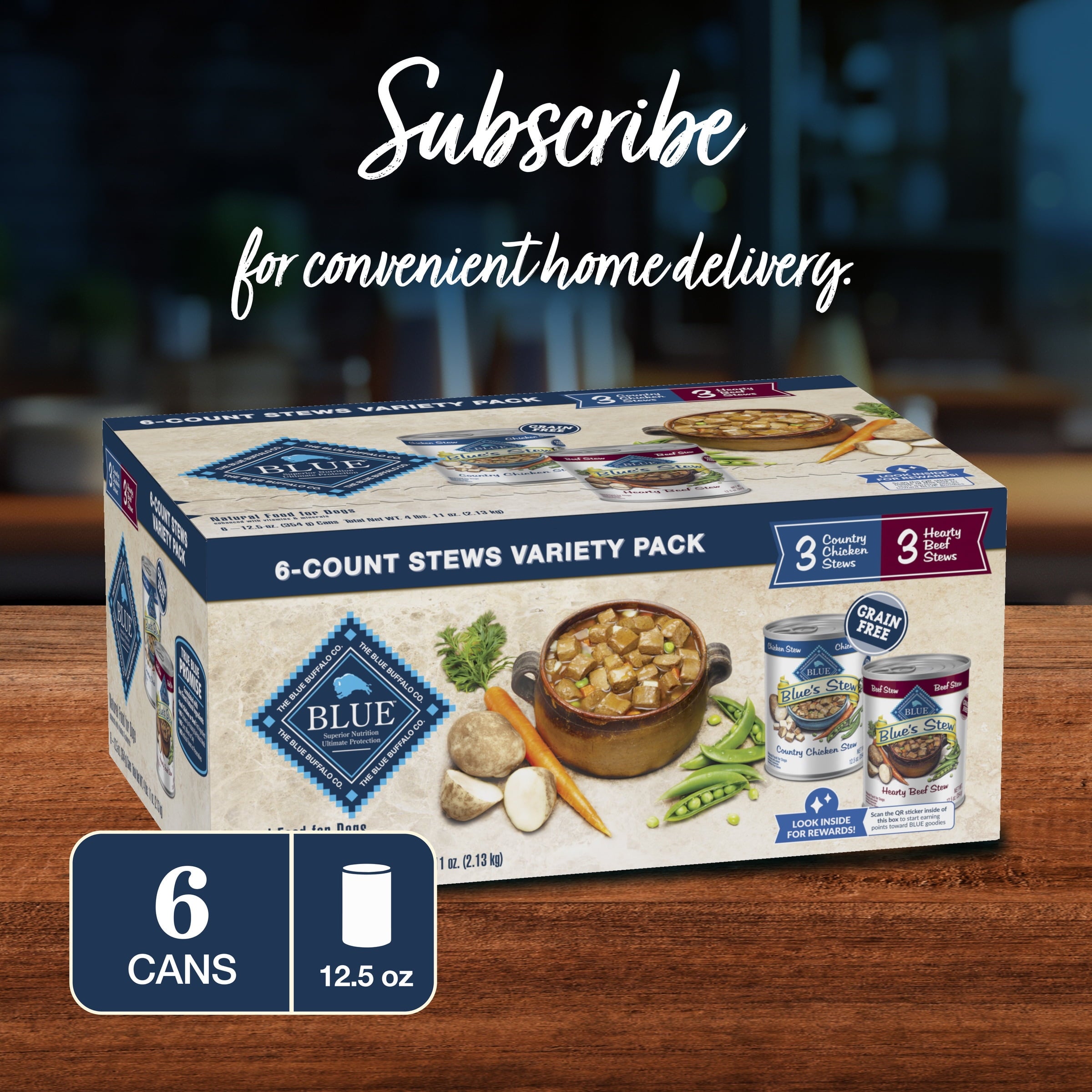 Blue Buffalo Blue's Stew Natural Wet Dog Food, Hearty Beef and Country Chicken Variety Pack, 12.5-oz. Cans (6 Count- 3 of Each Flavor)