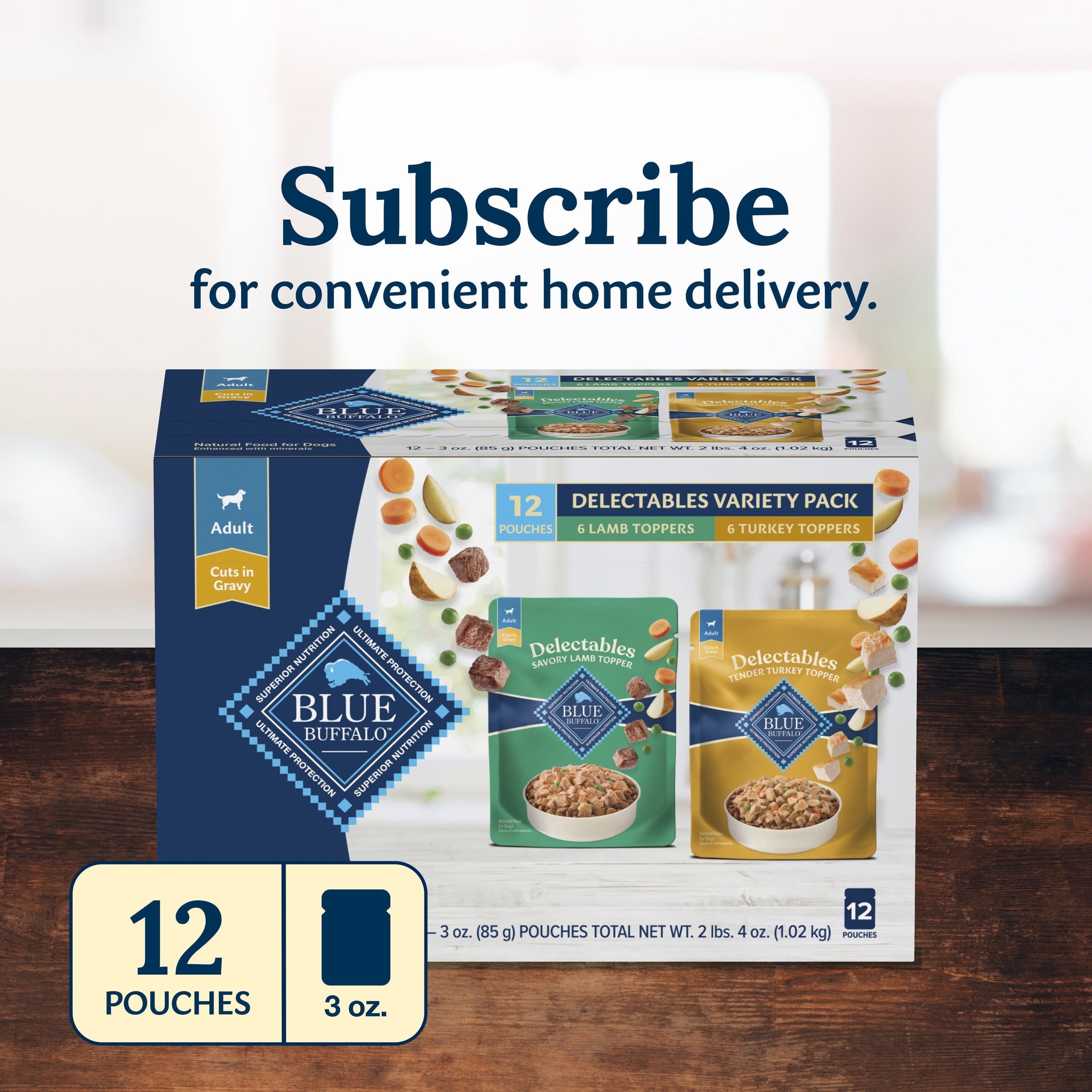 (3 pack) Blue Buffalo Delectables Natural Wet Dog Food Topper Variety Pack, Lamb & Turkey Dinner 3oz (12 Pack - 6 of Each Flavor)
