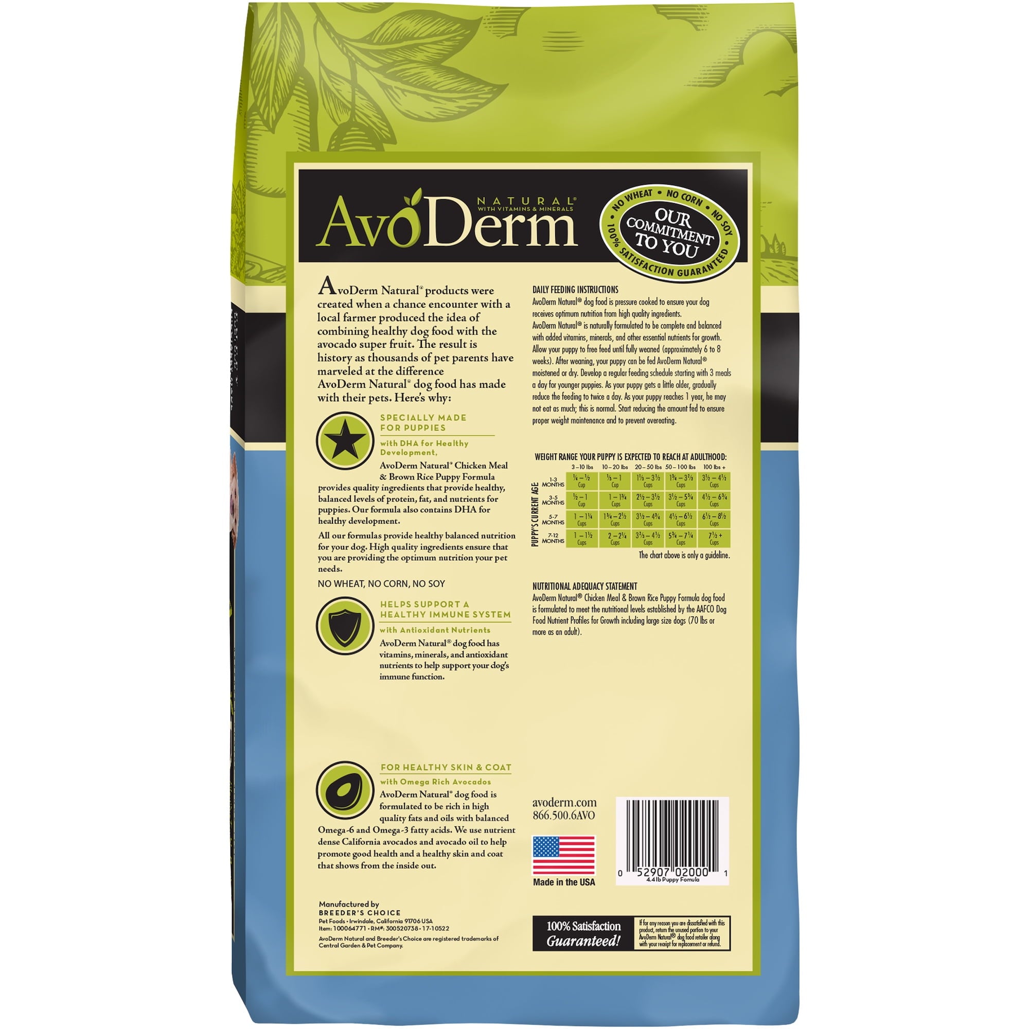 AvoDerm Natural Chicken Meal & Brown Rice - Dry Puppy Food 4.4 lb
