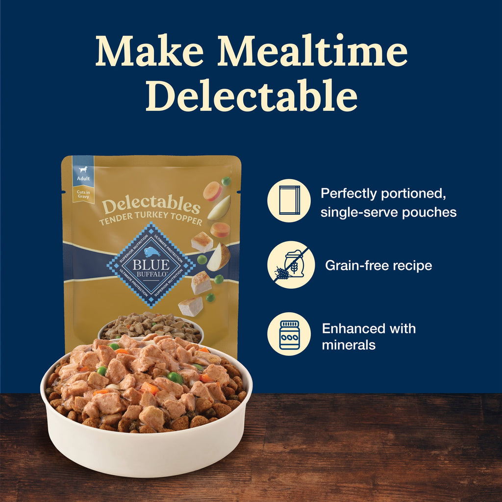 (12 pack) Blue Buffalo Delectables Natural Wet Dog Food Topper, Turkey Dinner 3oz