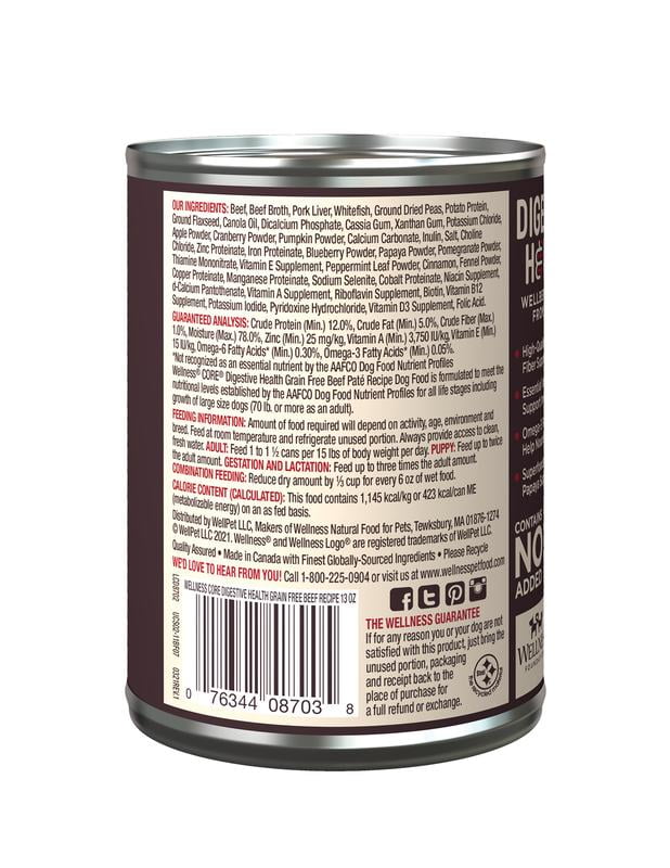 Wellness CORE Digestive Health Beef Grain Free Wet Dog Food, 13 Ounce Can (Pack of 12)