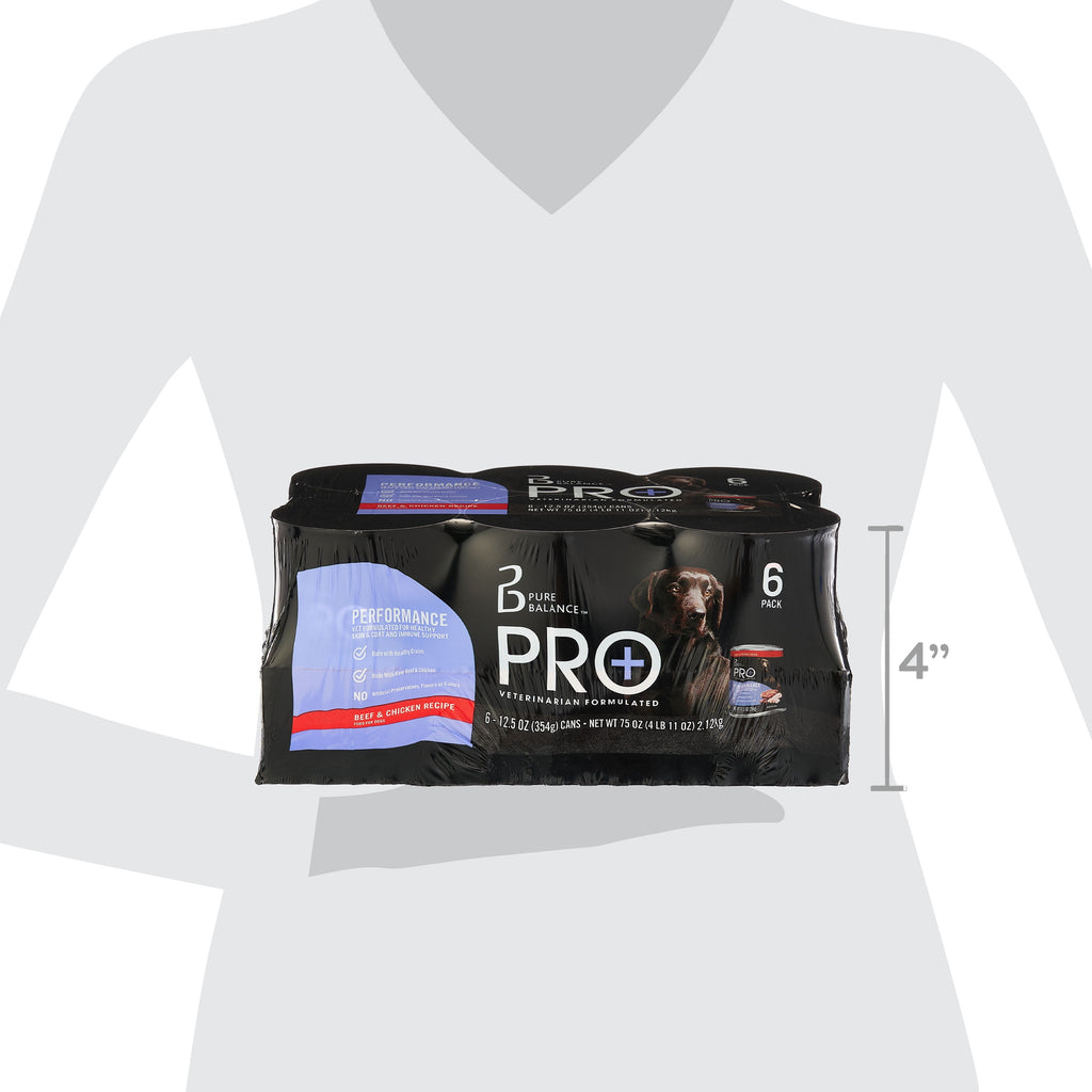 (2 pack) Pure Balance Pro+ Performance Beef & Chicken Recipe Wet Dog Food, 12.5 oz Cans (6 Pack)