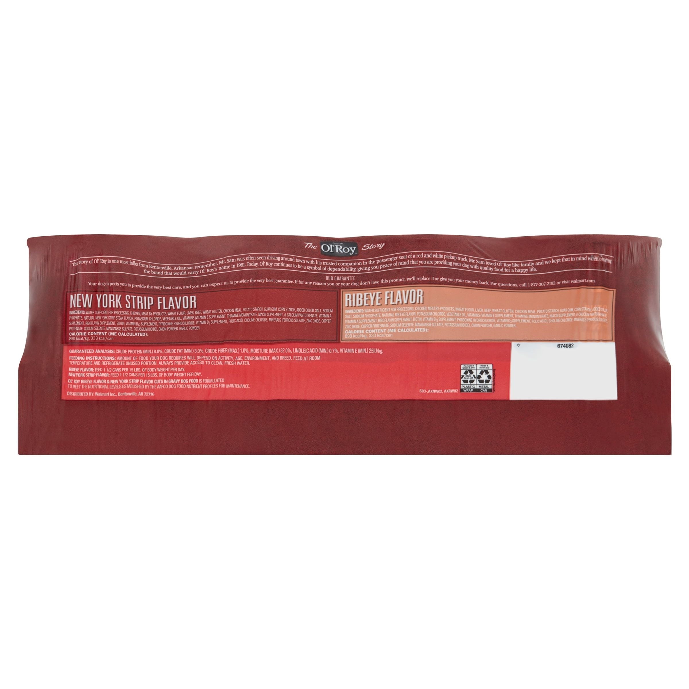 (36 pack) Ol' Roy Ribeye Flavor & New York Strip Flavor Cuts in Gravy Wet Dog Food Prime Variety Pack, 13.2 oz Cans (12 Pack)