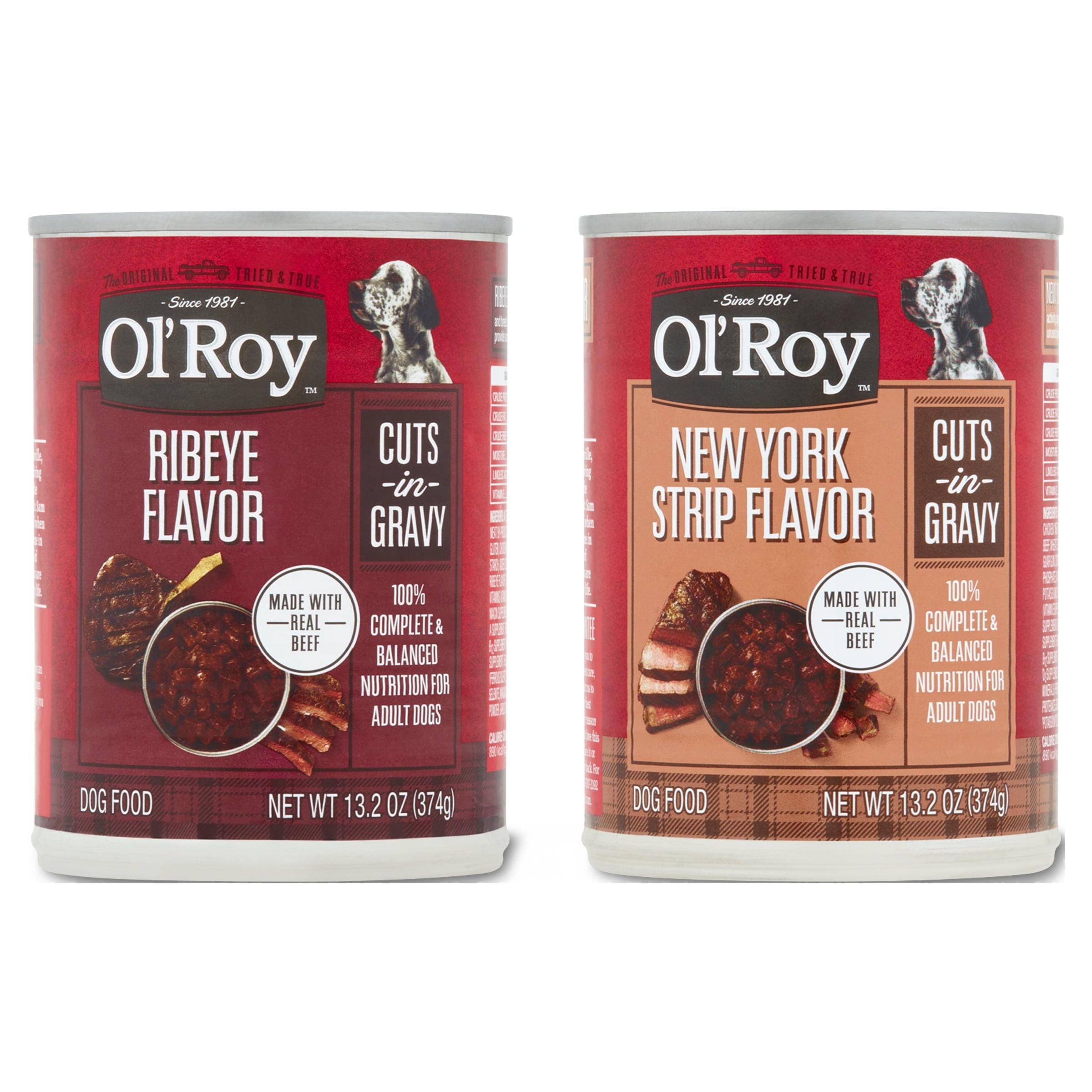 (36 pack) Ol' Roy Ribeye Flavor & New York Strip Flavor Cuts in Gravy Wet Dog Food Prime Variety Pack, 13.2 oz Cans (12 Pack)