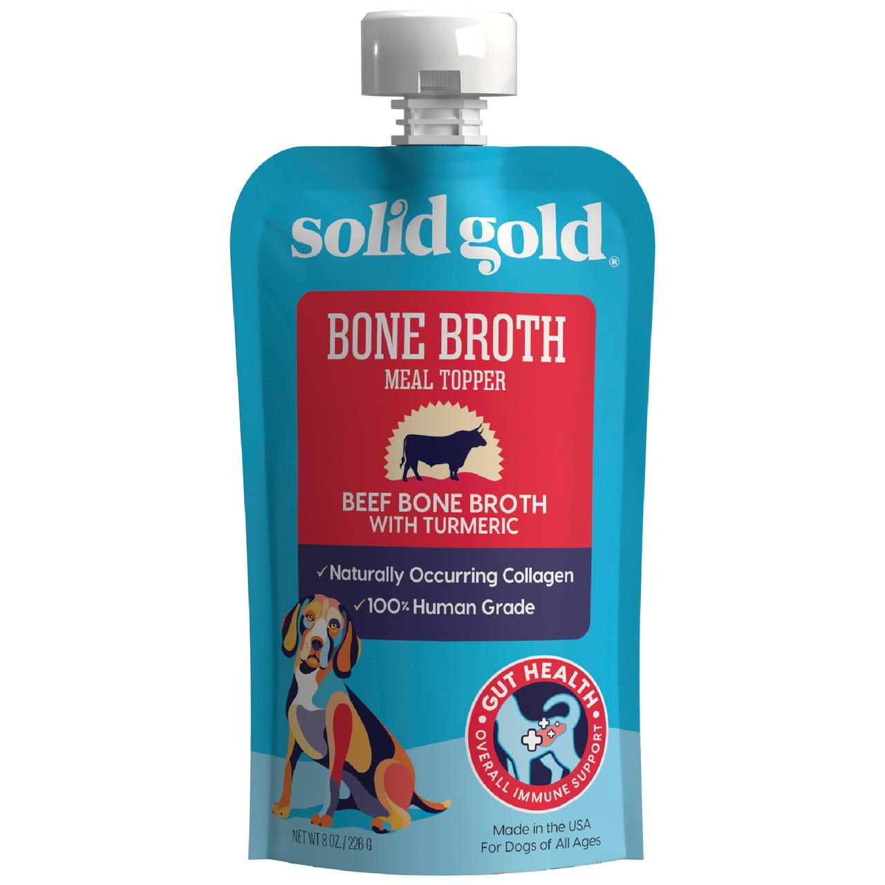 (2 pack) Solid Gold Bone Broth Meal Topper for Dogs, Grain-Free, Beef Flavor, 8 oz