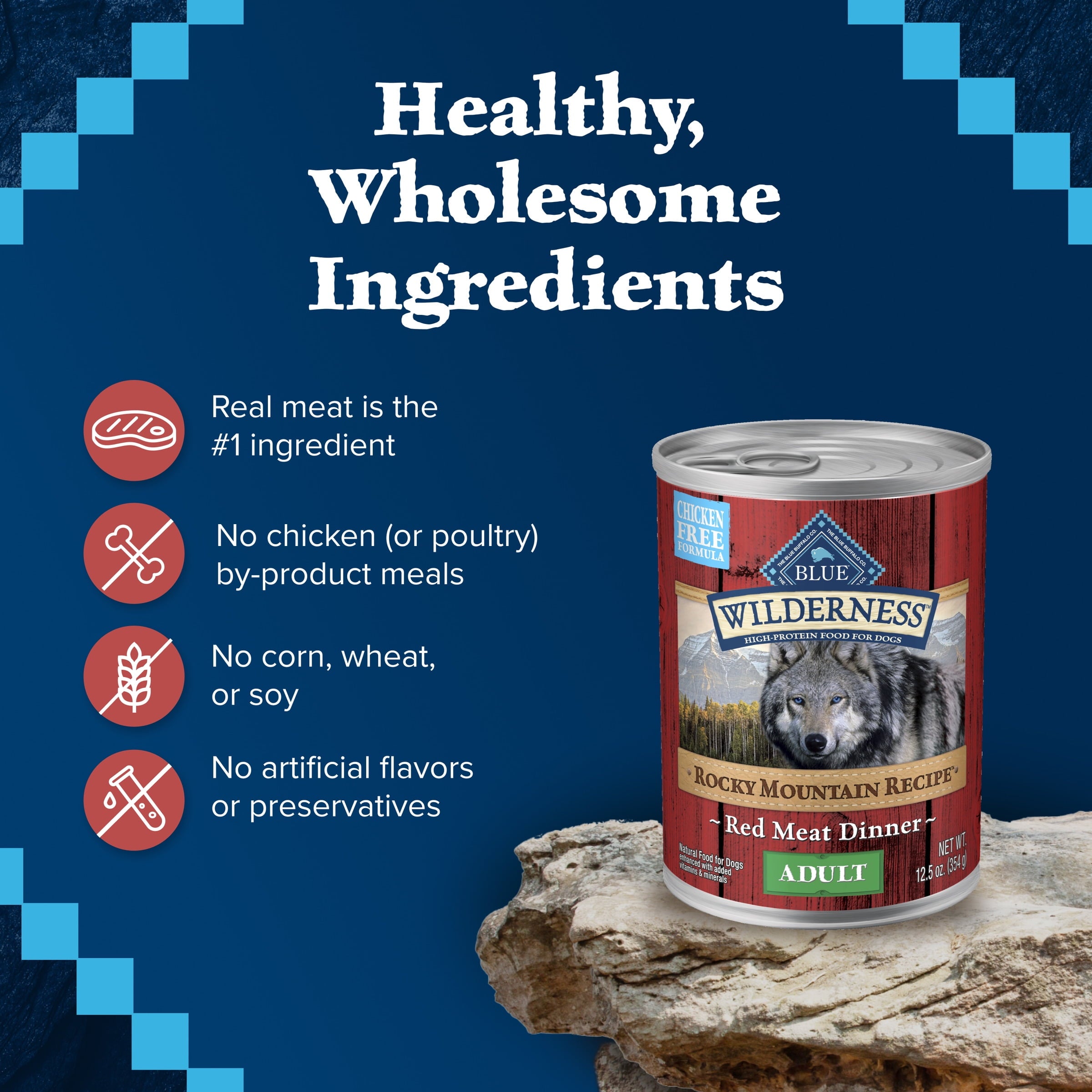 Blue Buffalo Wilderness Rocky Mountain Recipe High Protein Red Meat Wet Dog Food for Adult Dogs, Grain-Free, 12.5 oz. Can