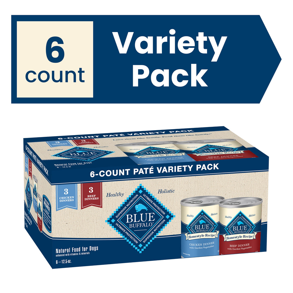Blue Buffalo Homestyle Recipe Adult Wet Dog Food, Chicken and Beef, 12.5-oz. Can (6 Count)